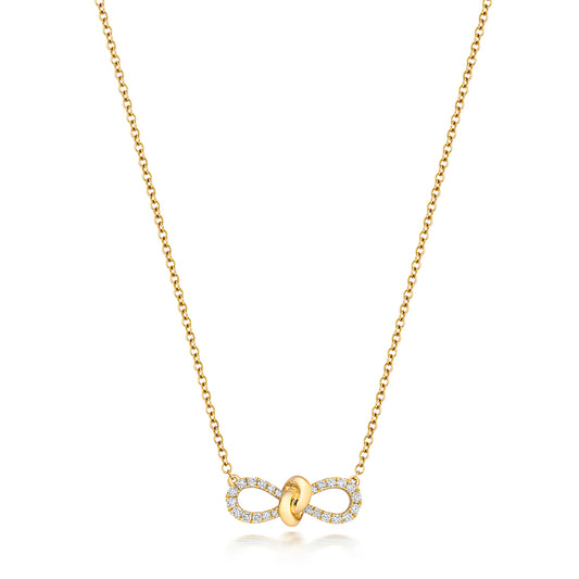 Diamond Bow Necklace - 18k Yellow Gold