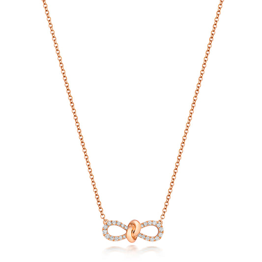 Diamond Bow Necklace - 18k Rose Gold