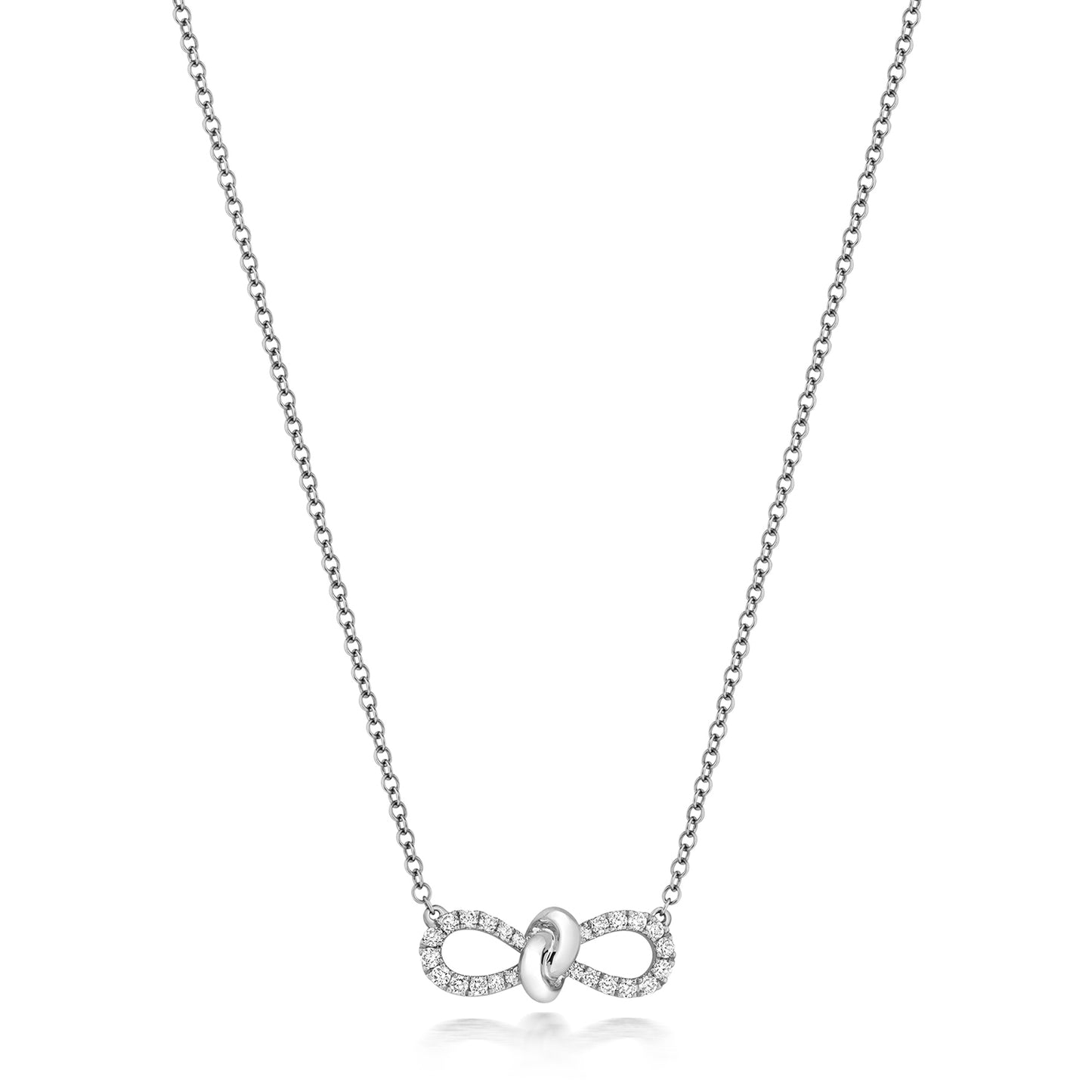 Diamond Bow Necklace - 18k White Gold