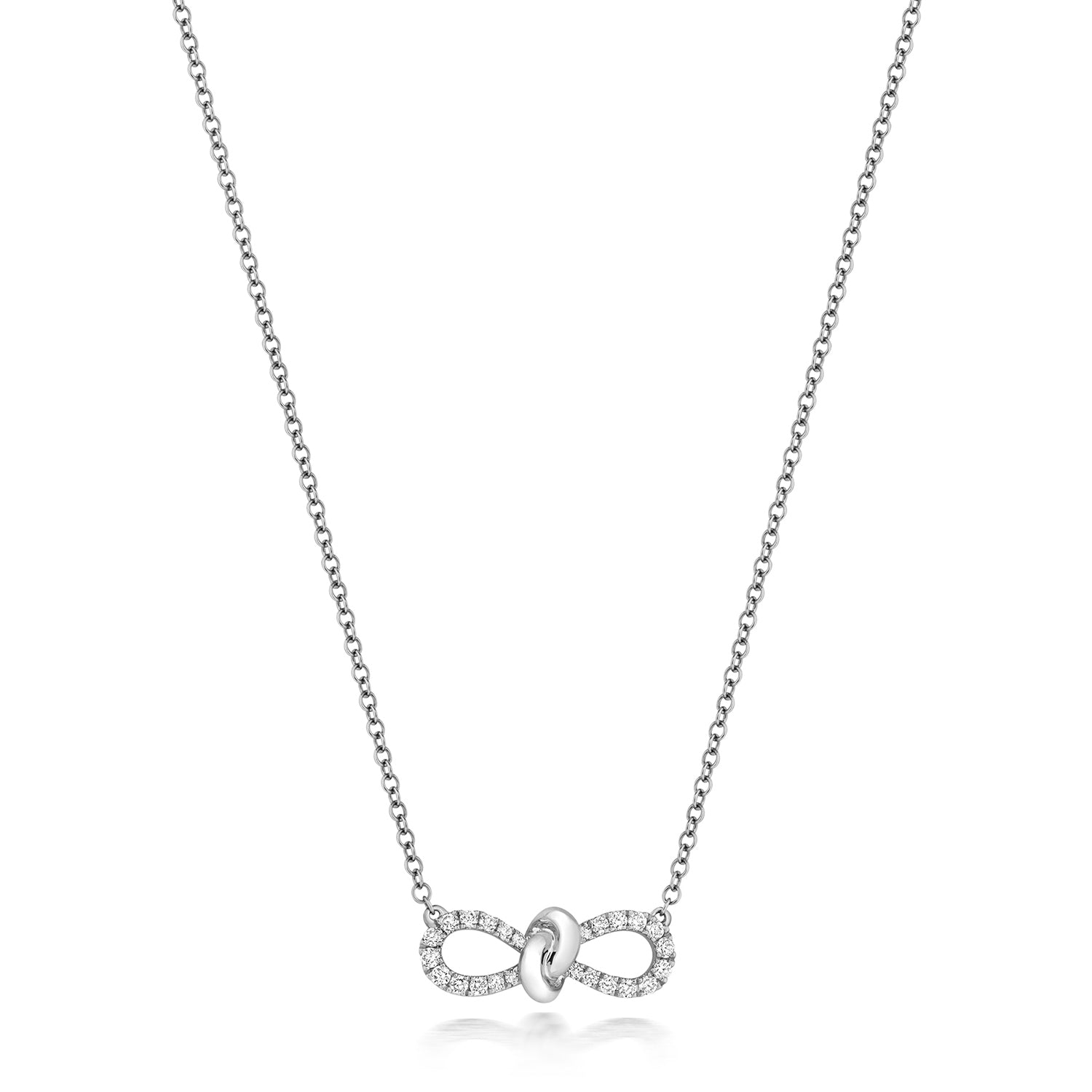 Diamond Bow Necklace - 18k White Gold