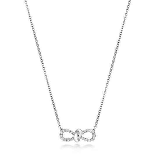 Diamond Bow Necklace - 18k White Gold