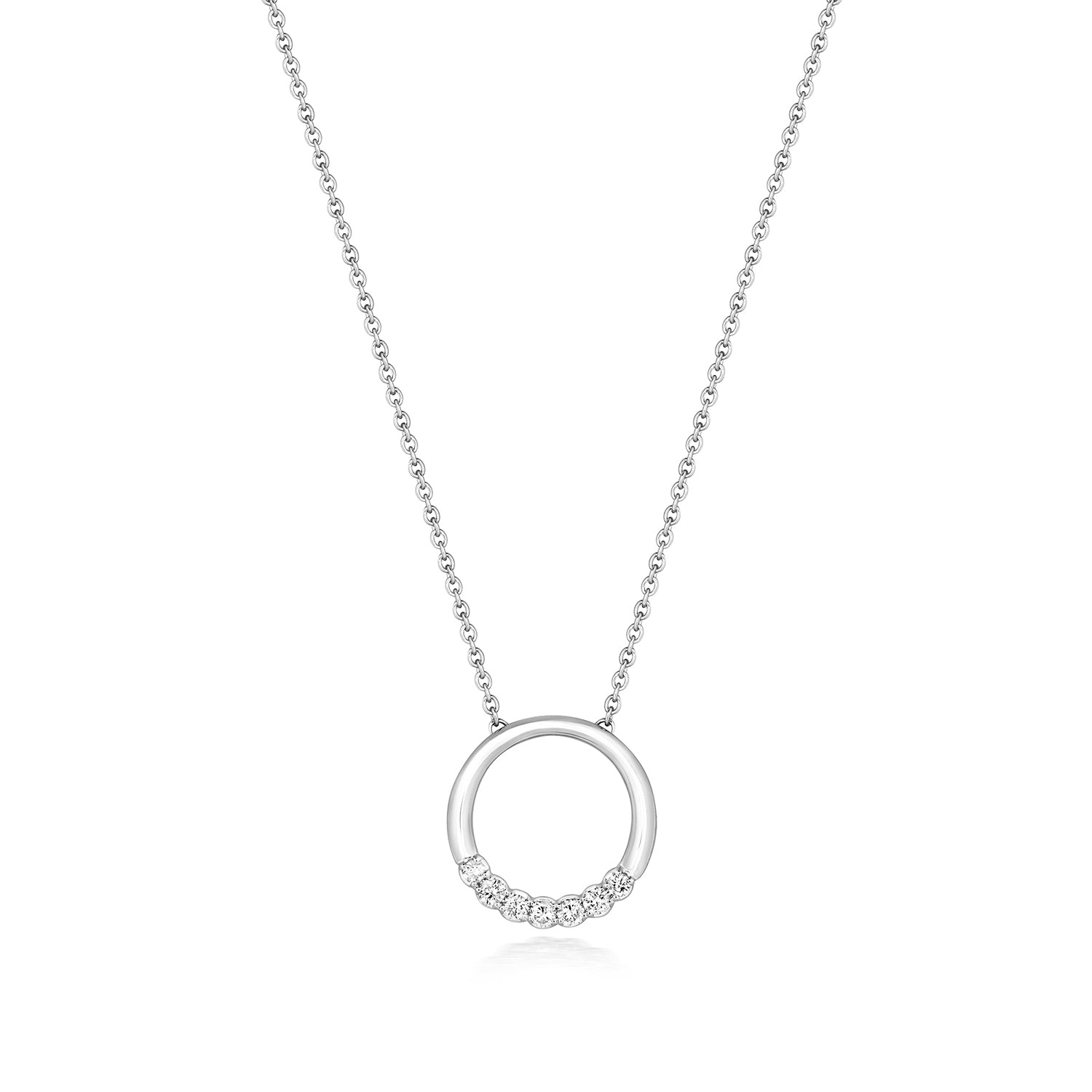 Circle Shaped Diamond Necklace, 18k White Gold