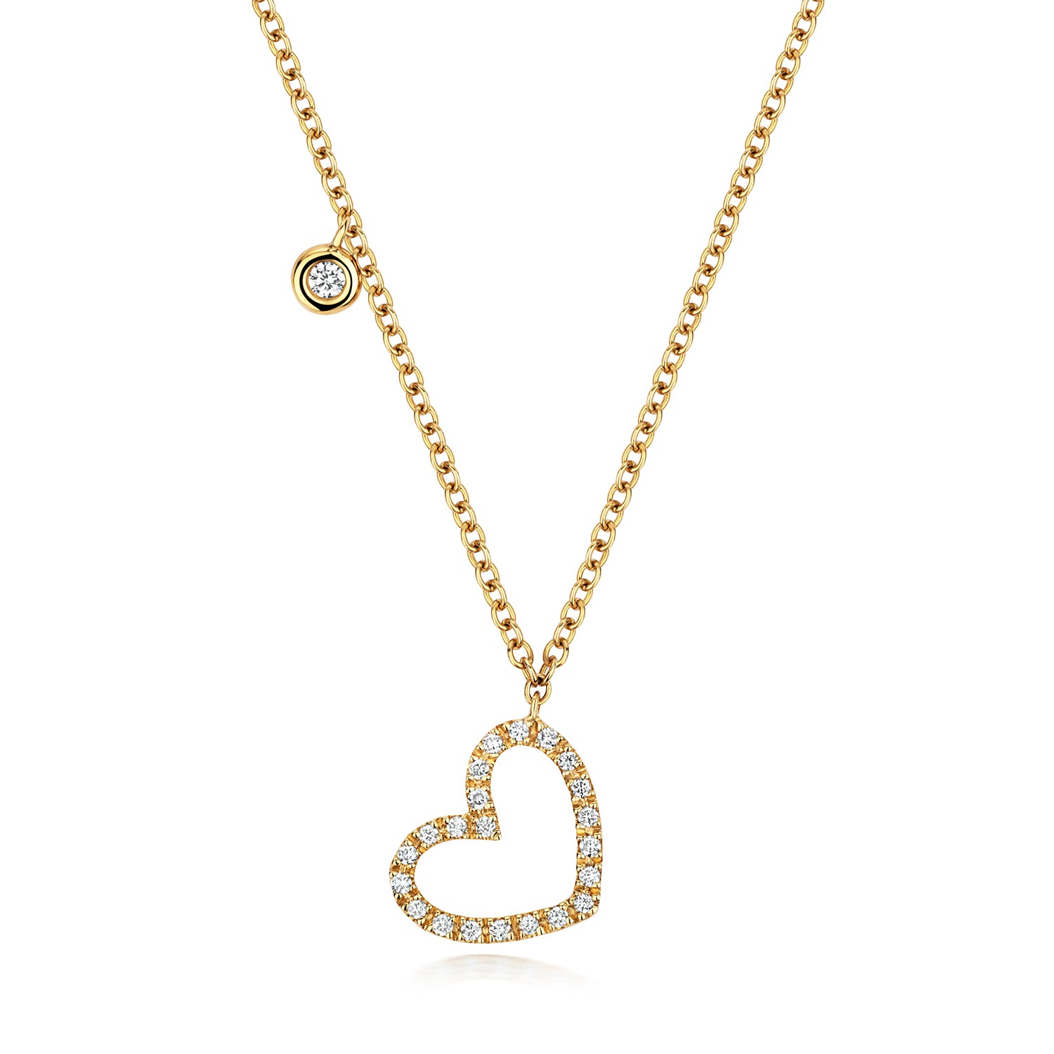 Diamond Heart Necklace - 18k Yellow Gold