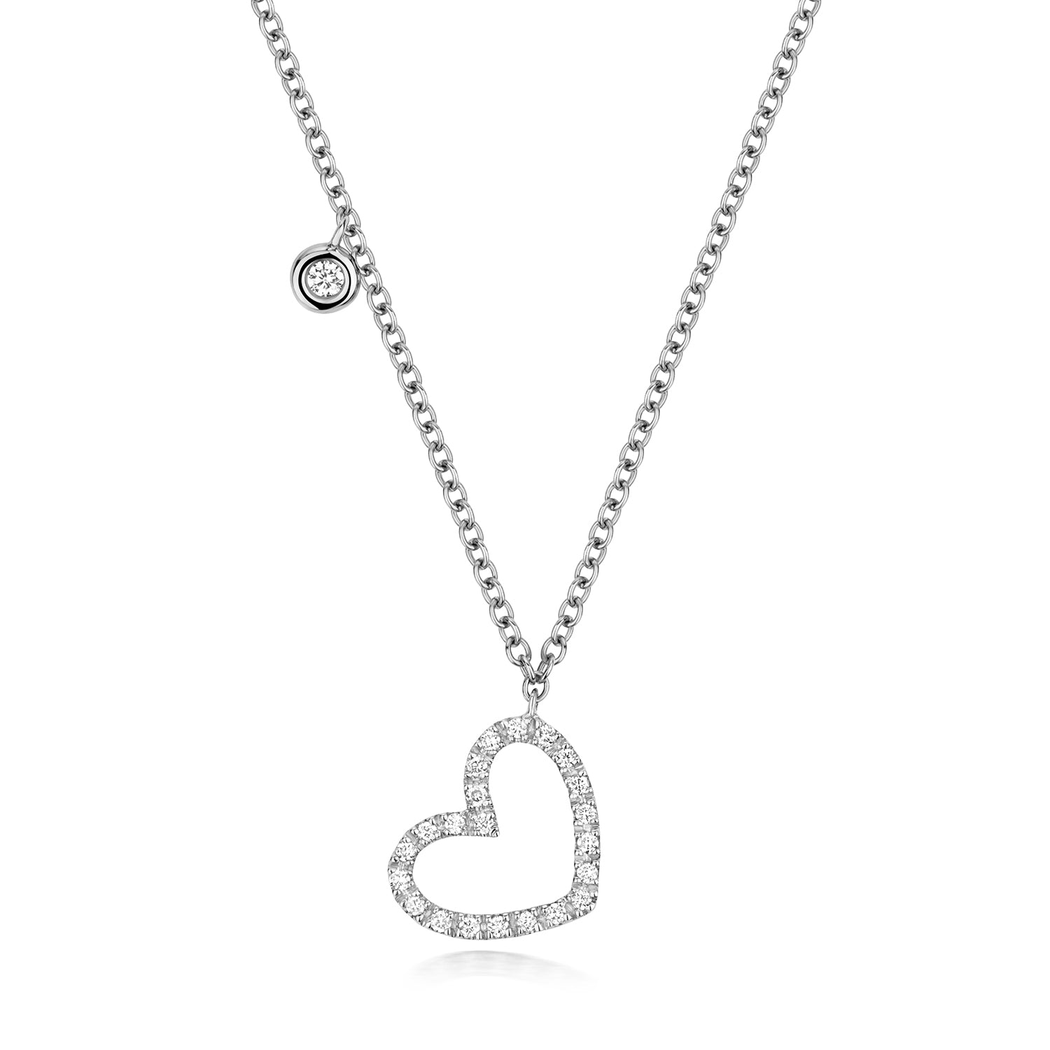 Diamond Heart Necklace - 18k White Gold