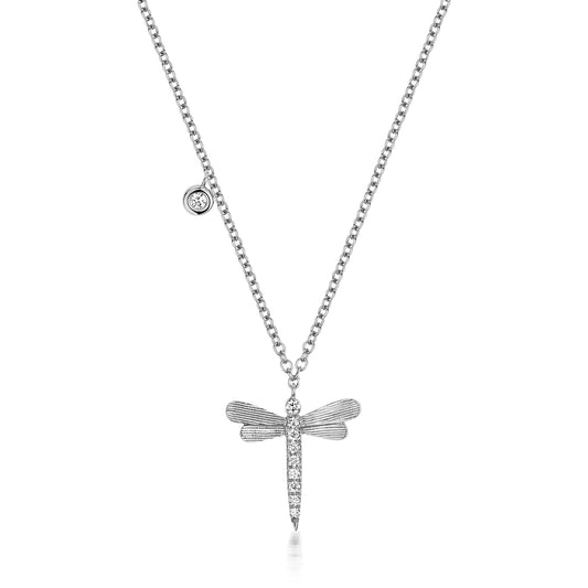 Dragon Fly Diamond Necklace - 18k White Gold