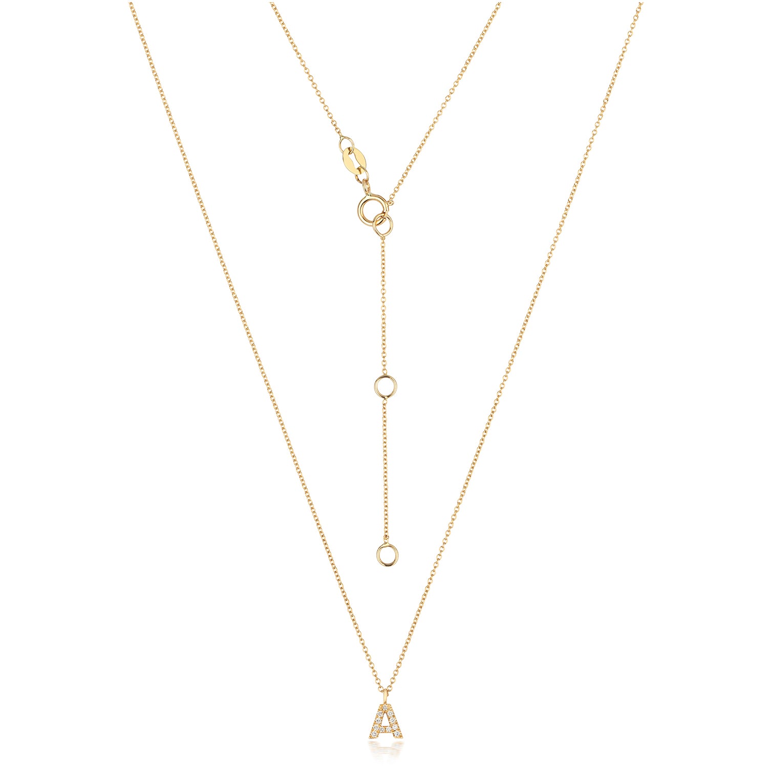 Initial Diamond Necklace Letter 'A' - 18k Yellow Gold