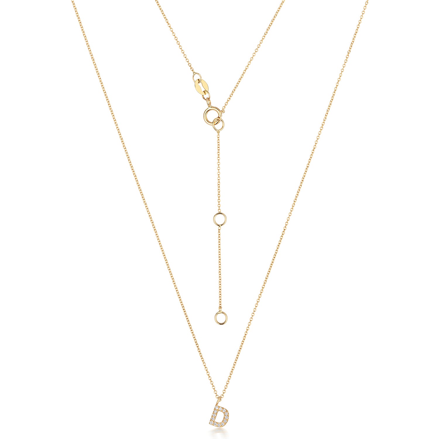 Initial Diamond Necklace Letter 'D' - 18k Yellow Gold