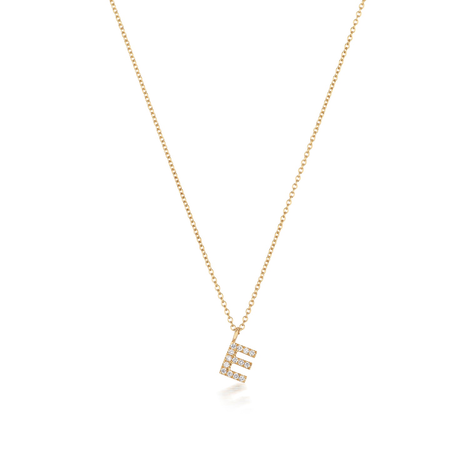 Initial Diamond Necklace Letter 'E' - 18k Yellow Gold