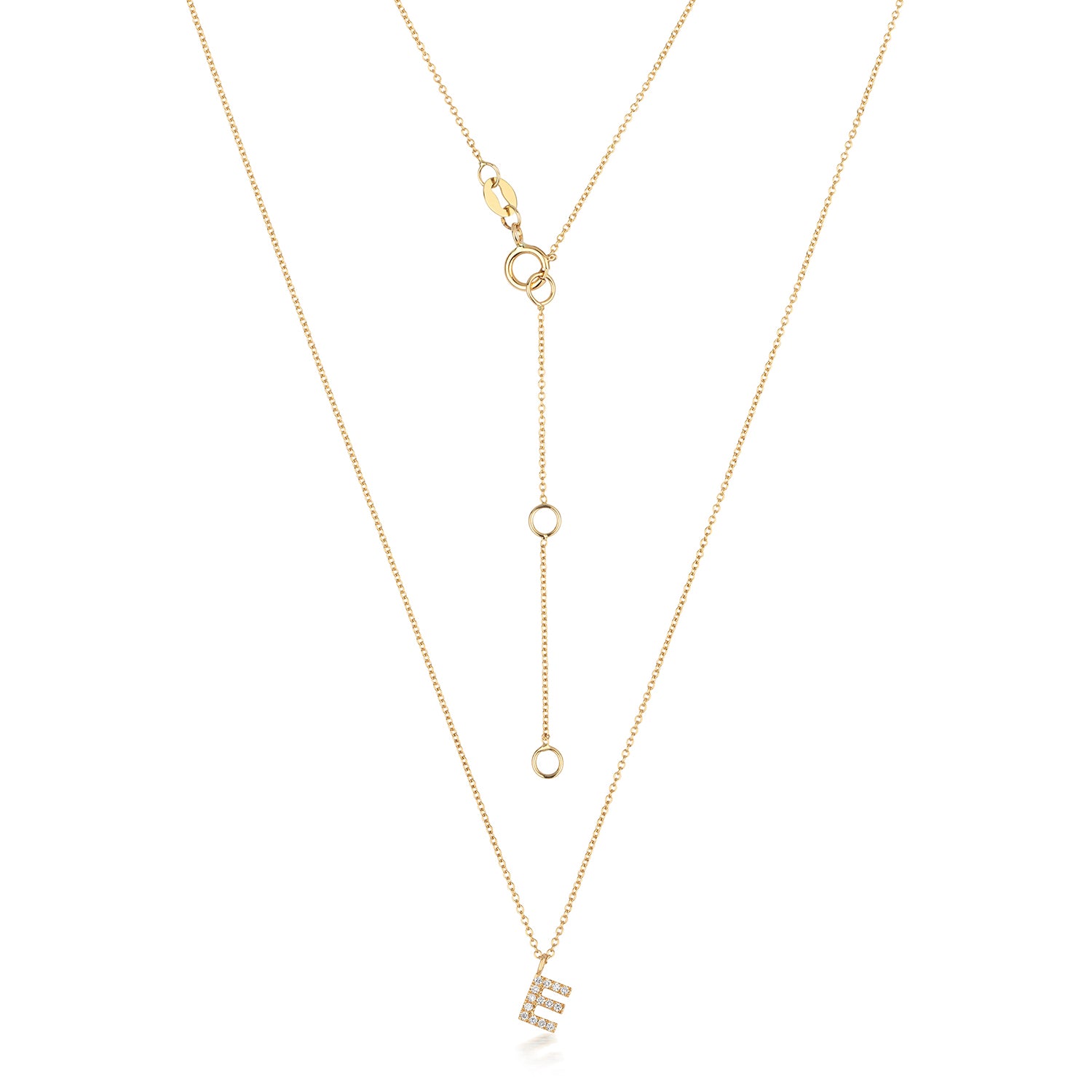 Initial Diamond Necklace Letter 'E' - 18k Yellow Gold