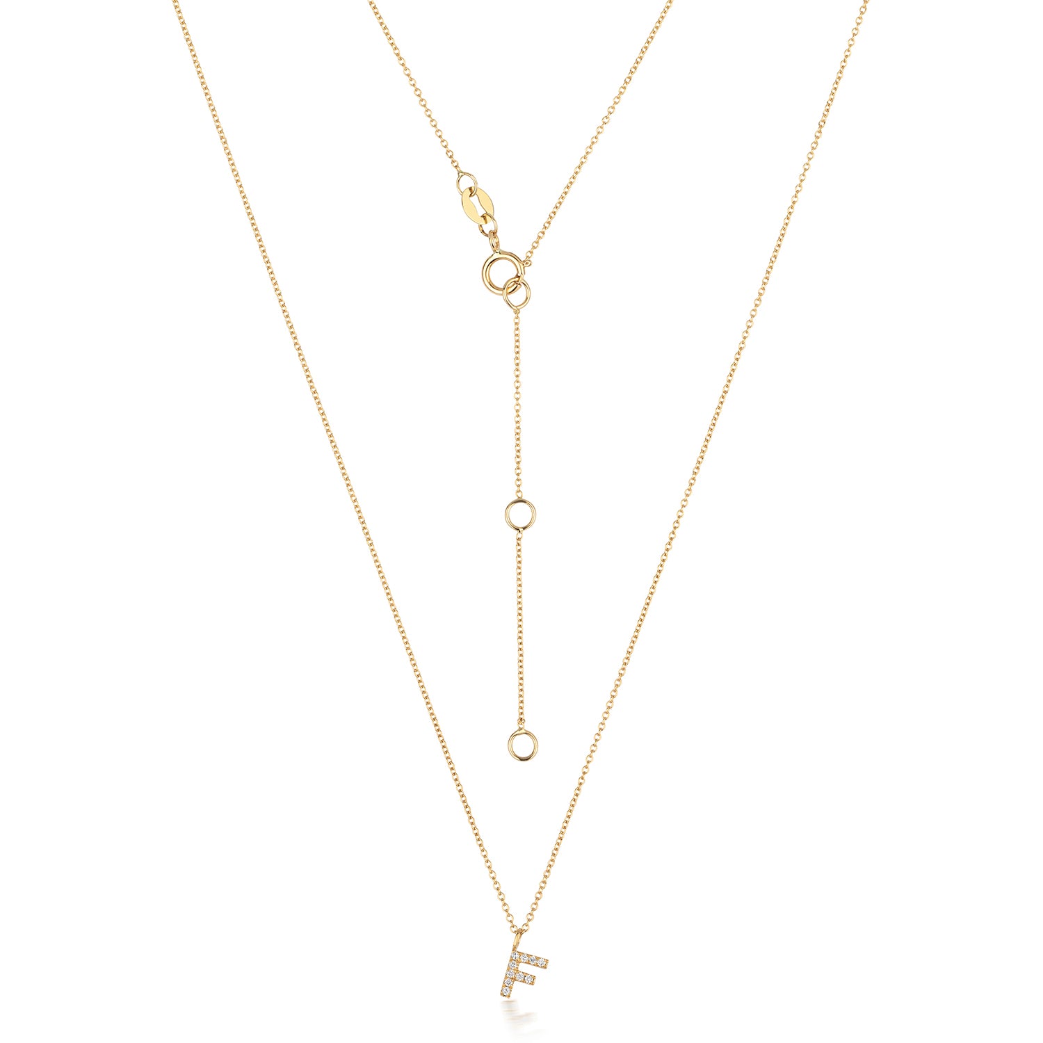 Initial Diamond Necklace Letter 'F' - 18k Yellow Gold