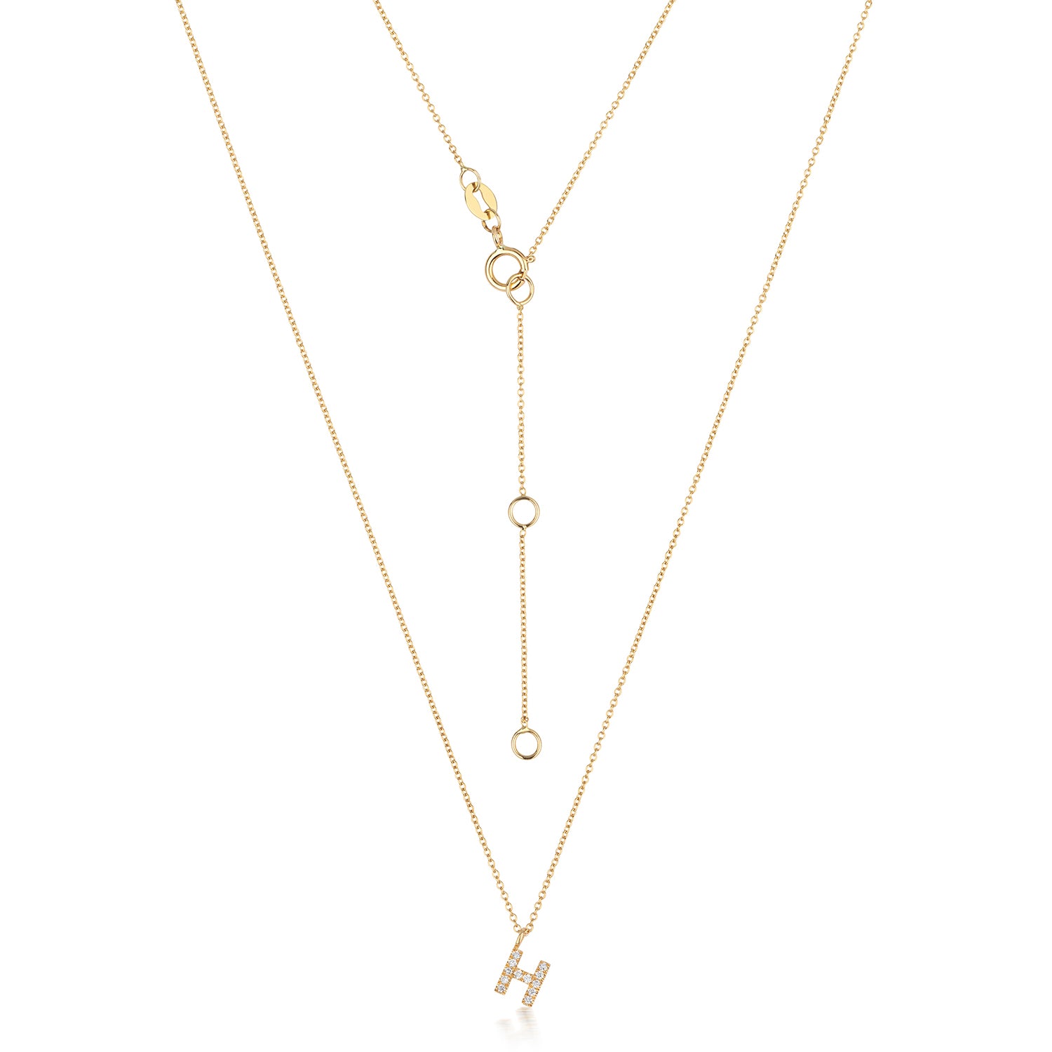 Initial Diamond Necklace Letter 'H' - 18k Yellow Gold