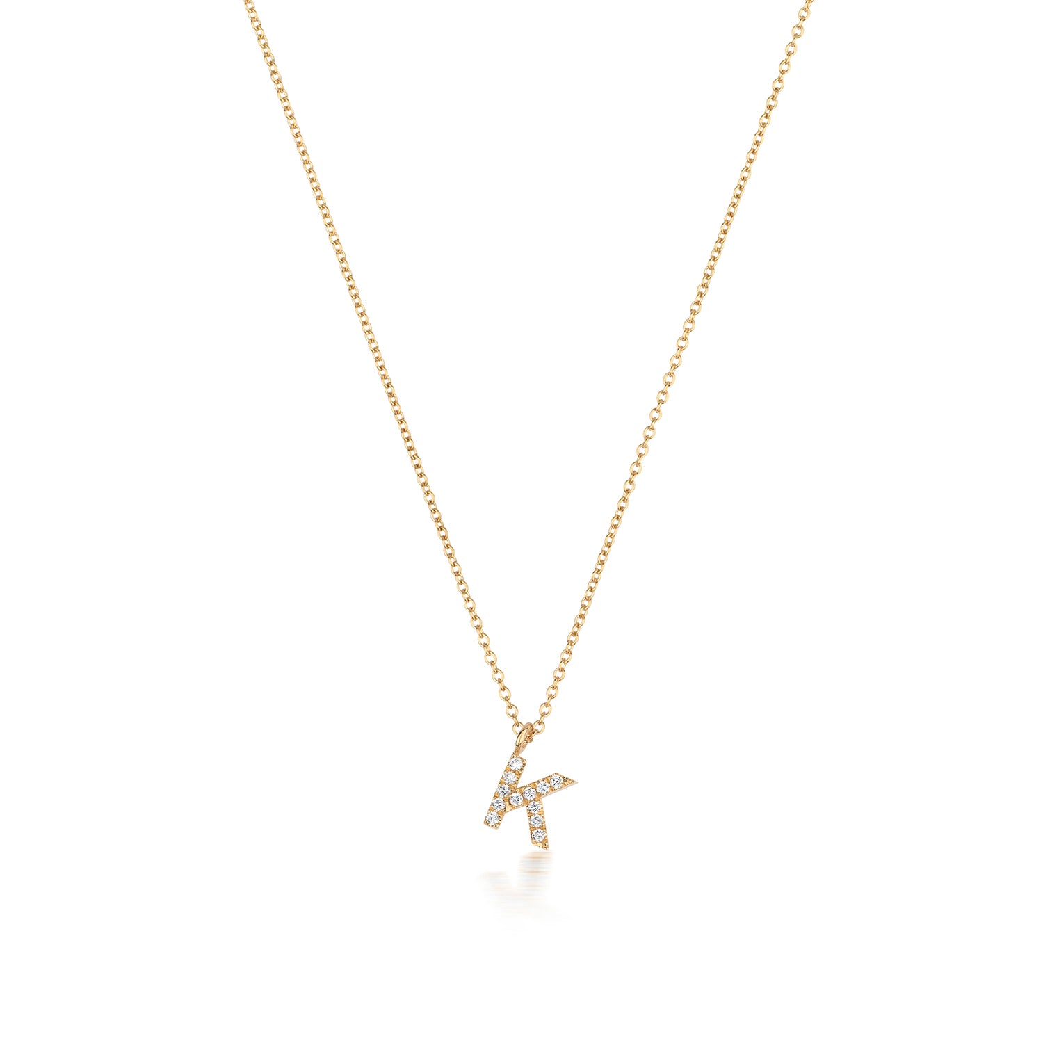 Initial Diamond Necklace Letter 'K' - 18k Yellow Gold