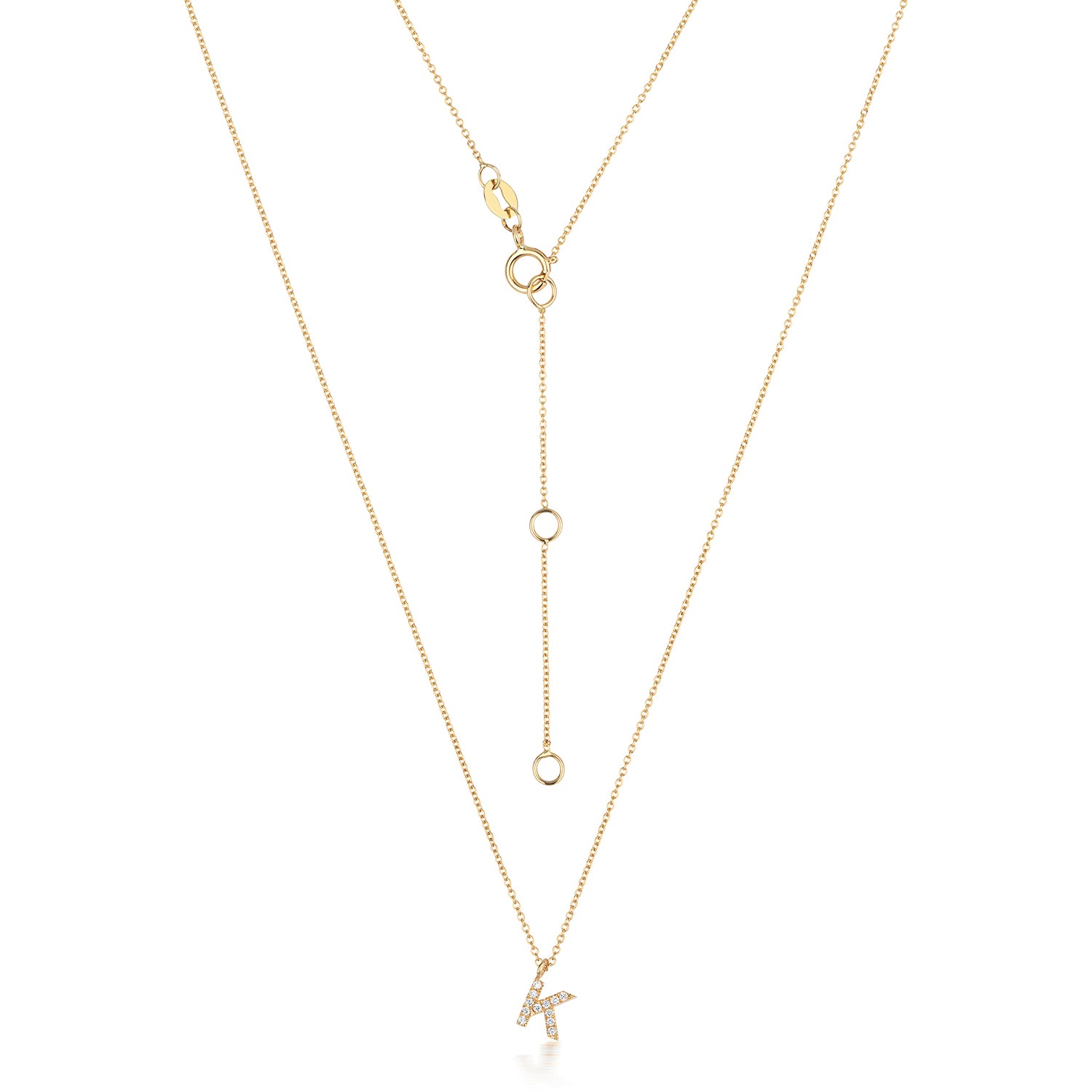 Initial Diamond Necklace Letter 'K' - 18k Yellow Gold
