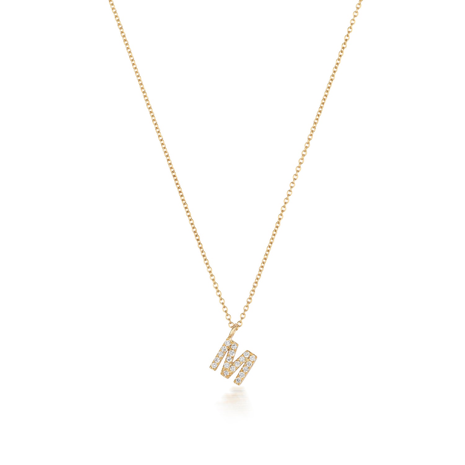 Initial Diamond Necklace Letter 'M' - 18k Yellow Gold