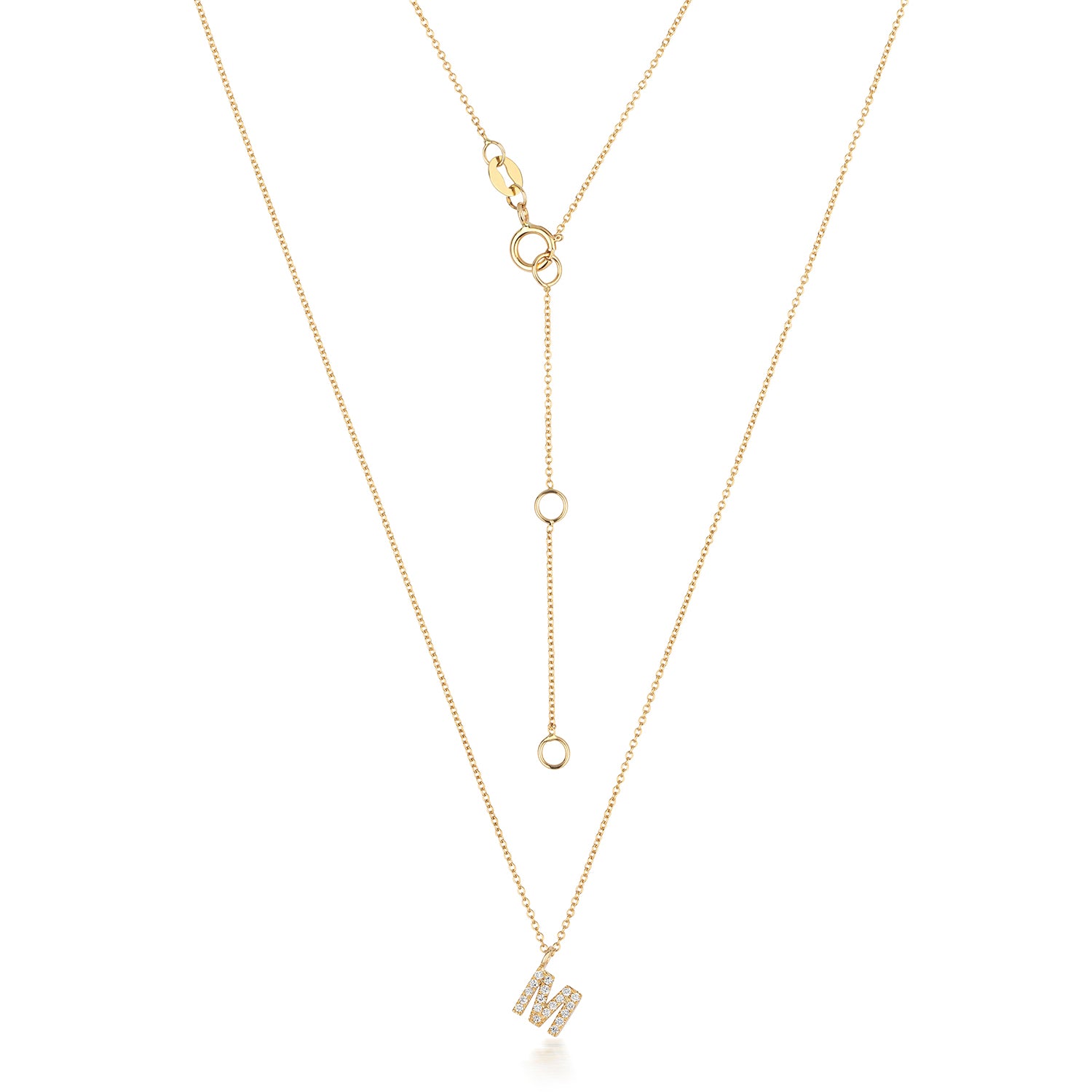 Initial Diamond Necklace Letter 'M' - 18k Yellow Gold