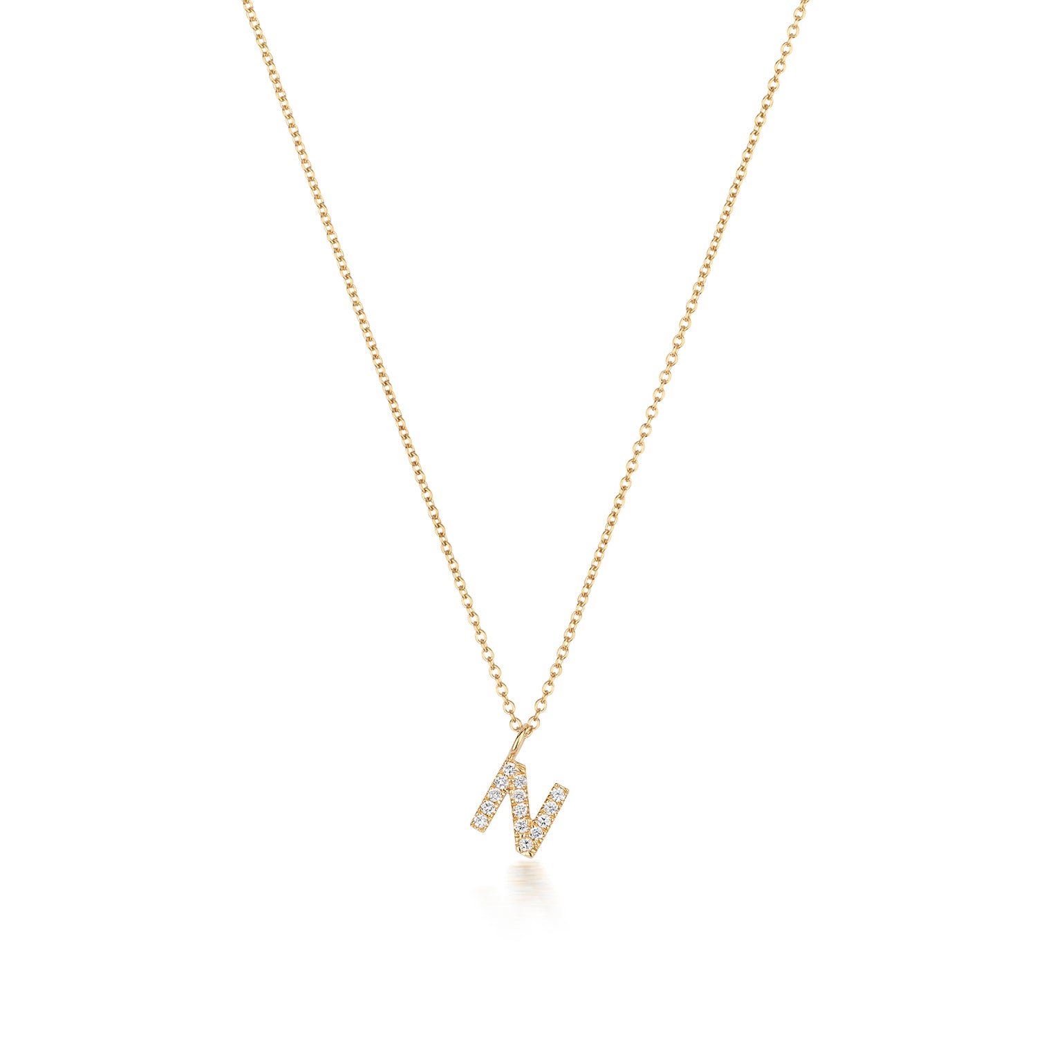 Initial Diamond Necklace Letter 'N' - 18k Yellow Gold