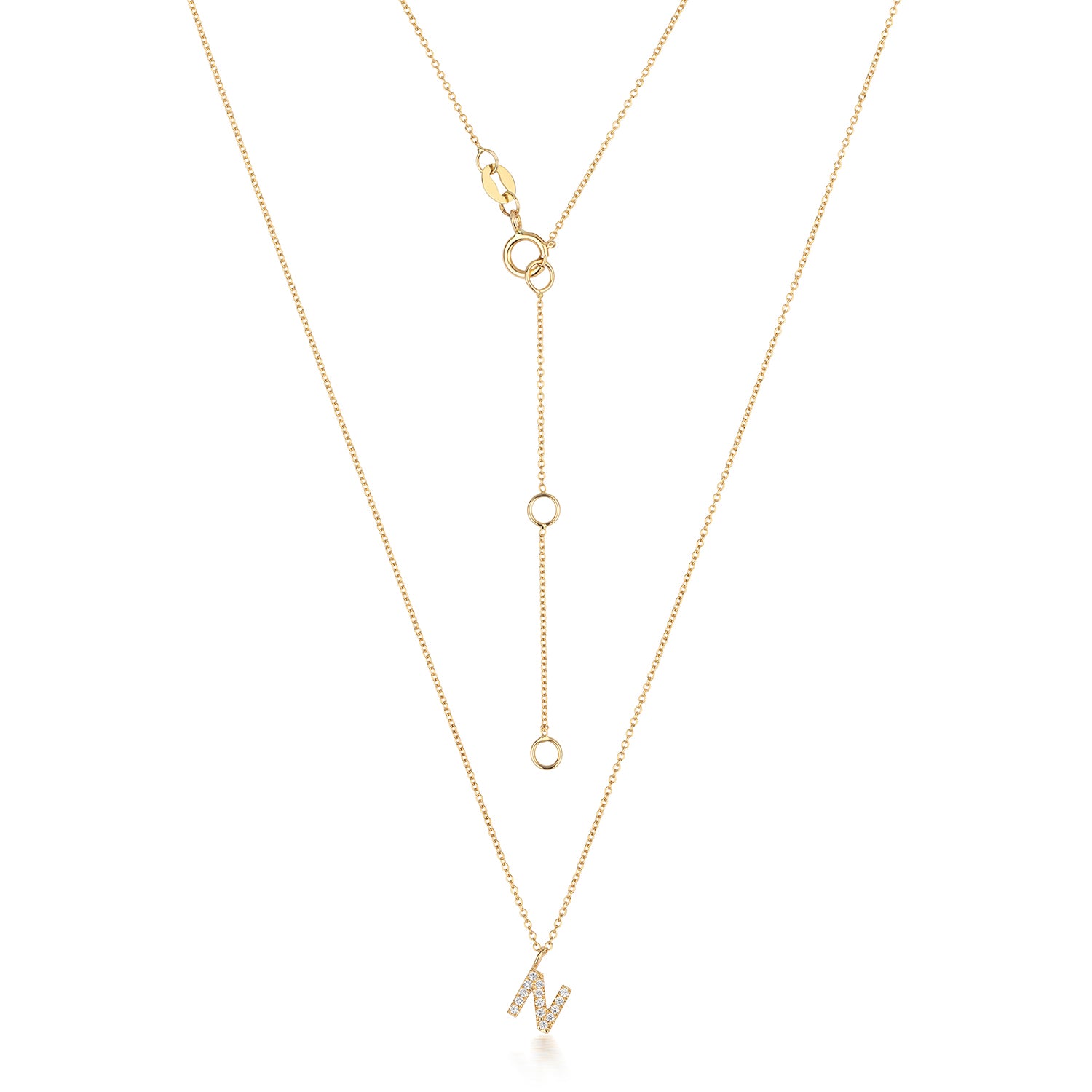 Initial Diamond Necklace Letter 'N' - 18k Yellow Gold
