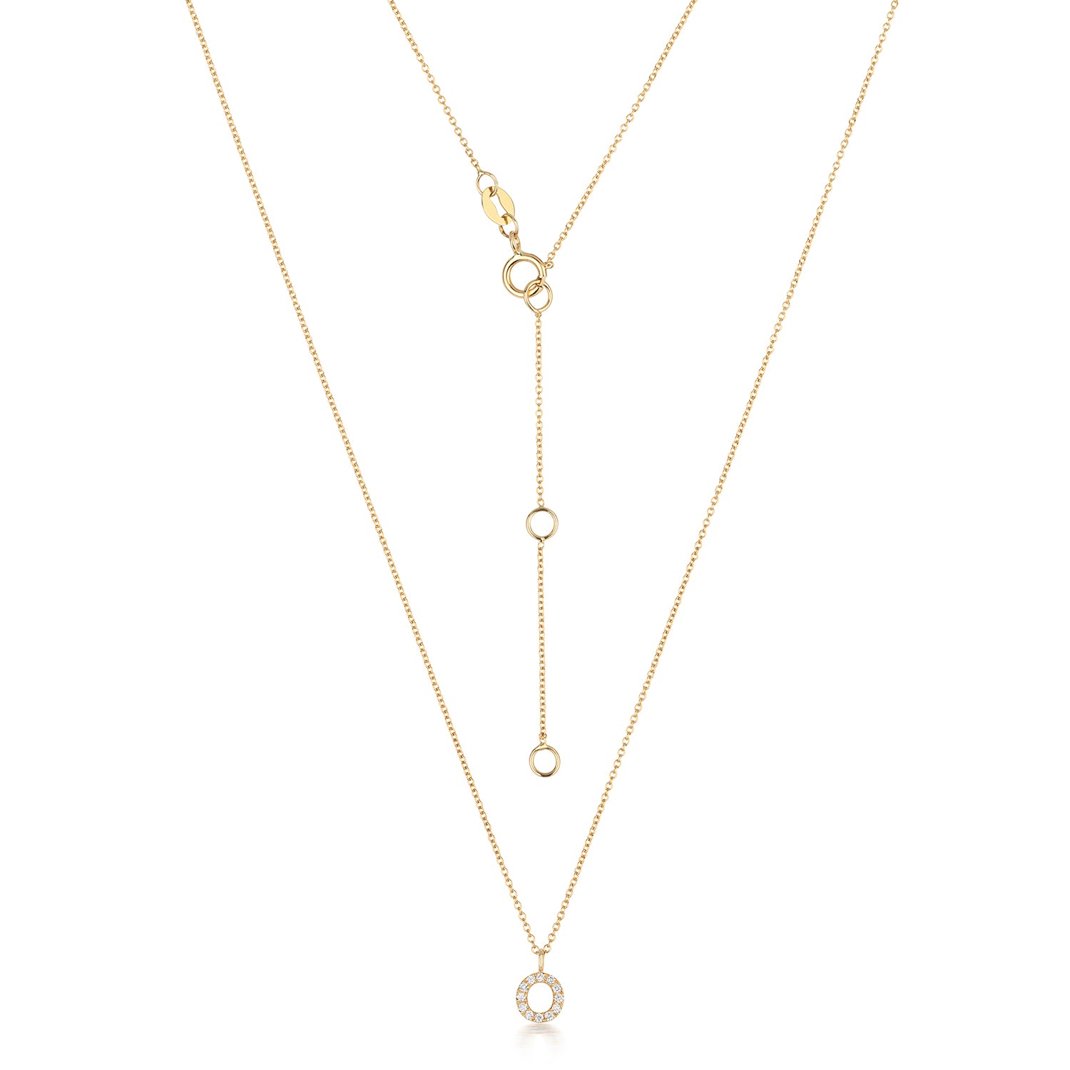 Initial Diamond Necklace Letter 'O' - 18k Yellow Gold