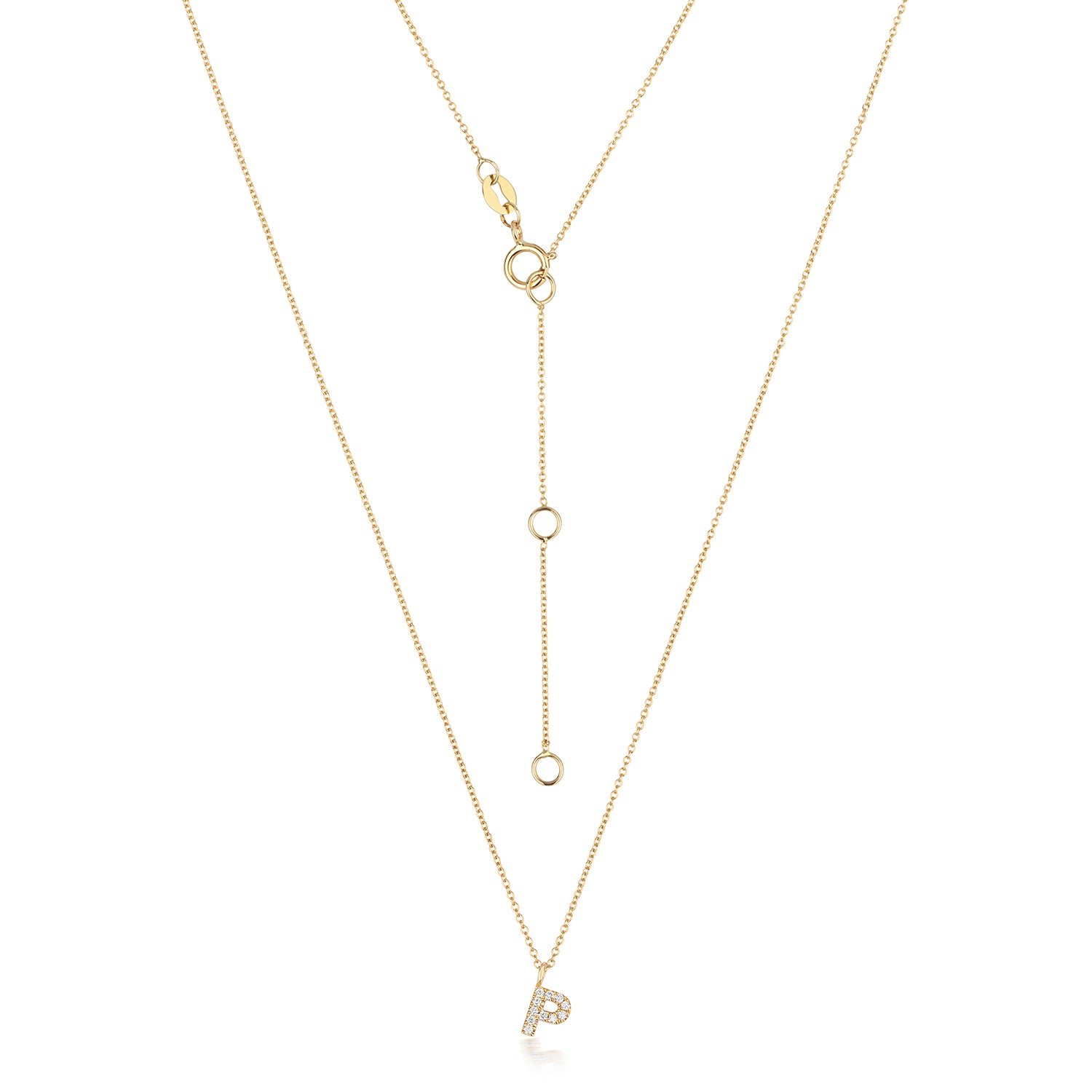 Initial Diamond Necklace Letter 'P' - 18k Yellow Gold