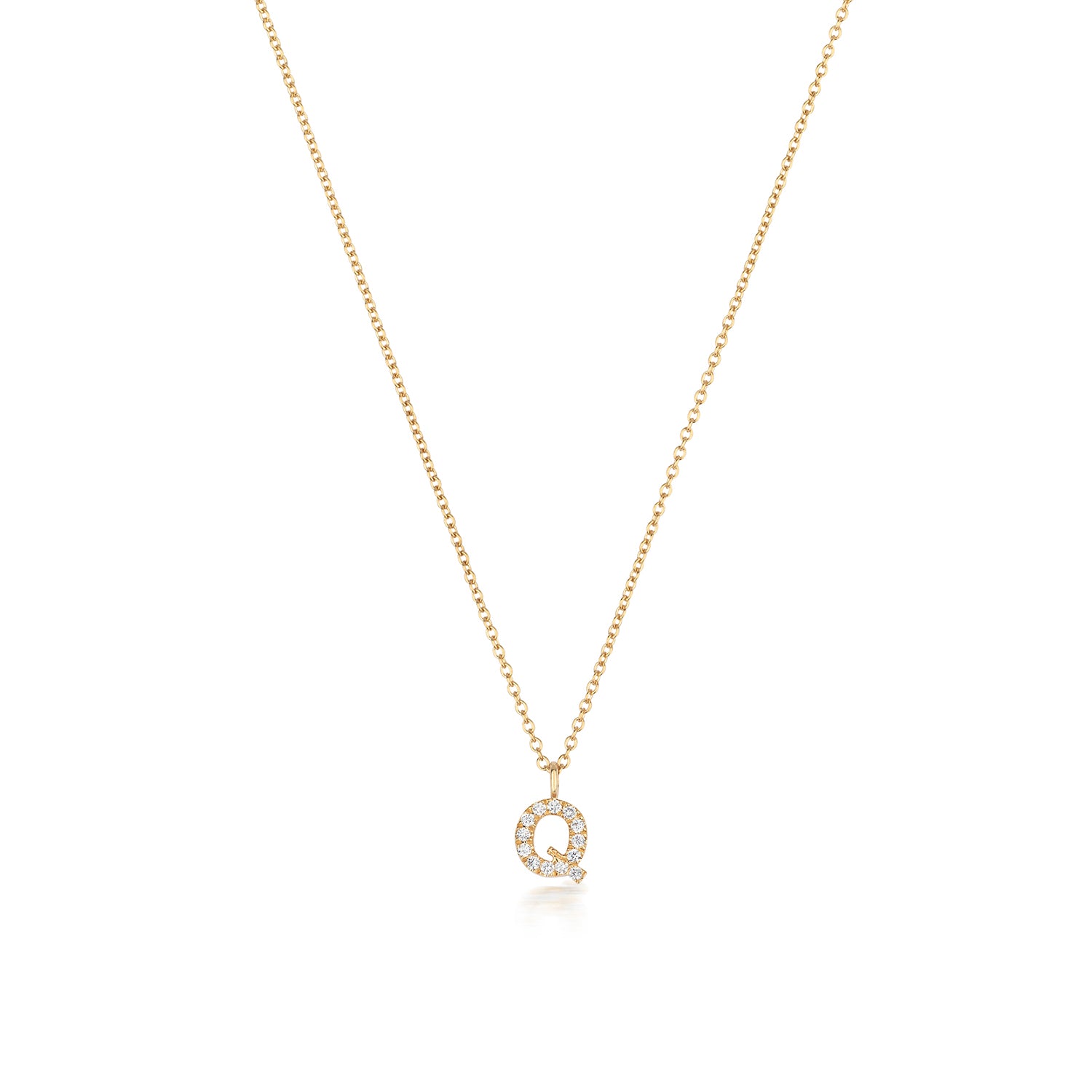 Initial Diamond Necklace Letter 'Q' - 18k Yellow Gold