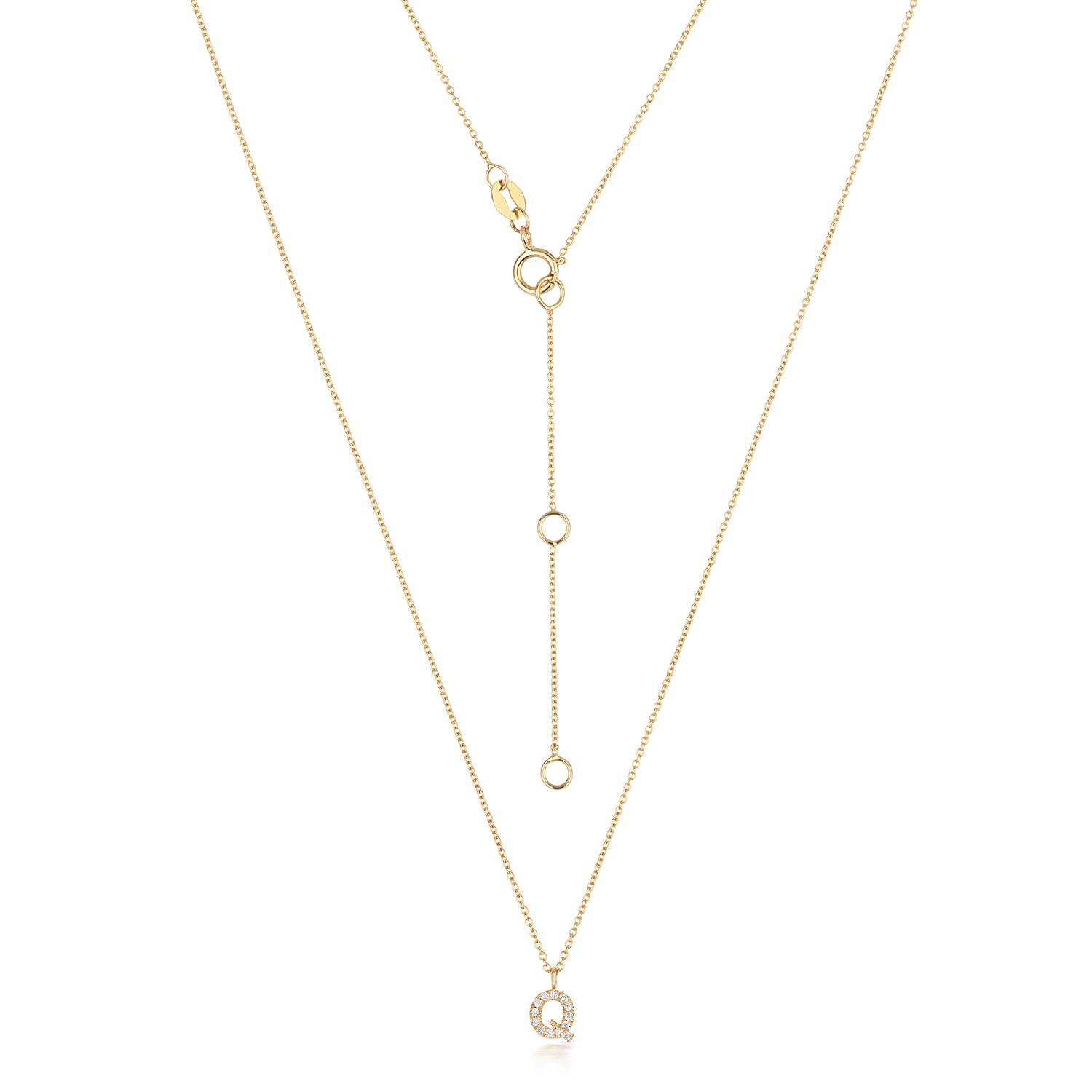 Initial Diamond Necklace Letter 'Q' - 18k Yellow Gold
