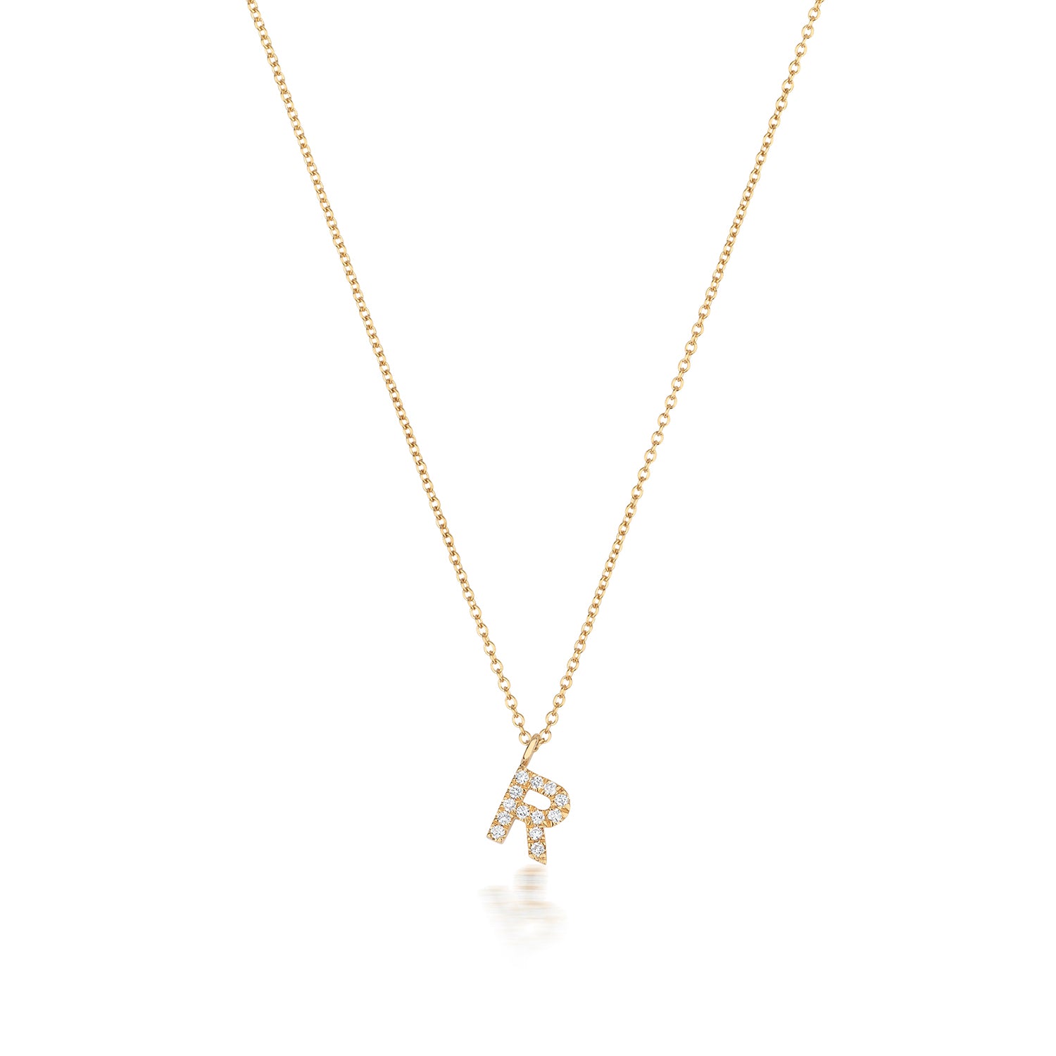 Initial Diamond Necklace Letter 'R' - 18k Yellow Gold