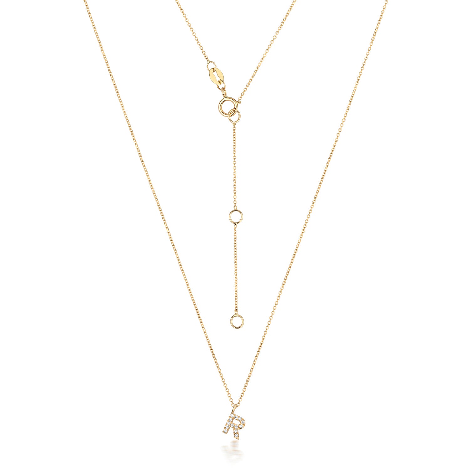 Initial Diamond Necklace Letter 'R' - 18k Yellow Gold