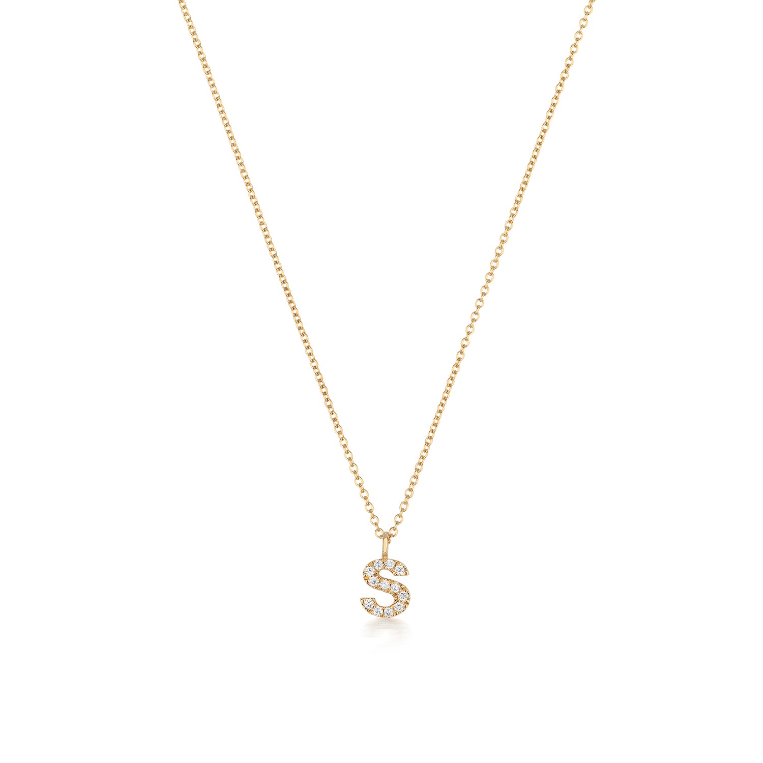 Initial Diamond Necklace Letter 'S' - 18k Yellow Gold