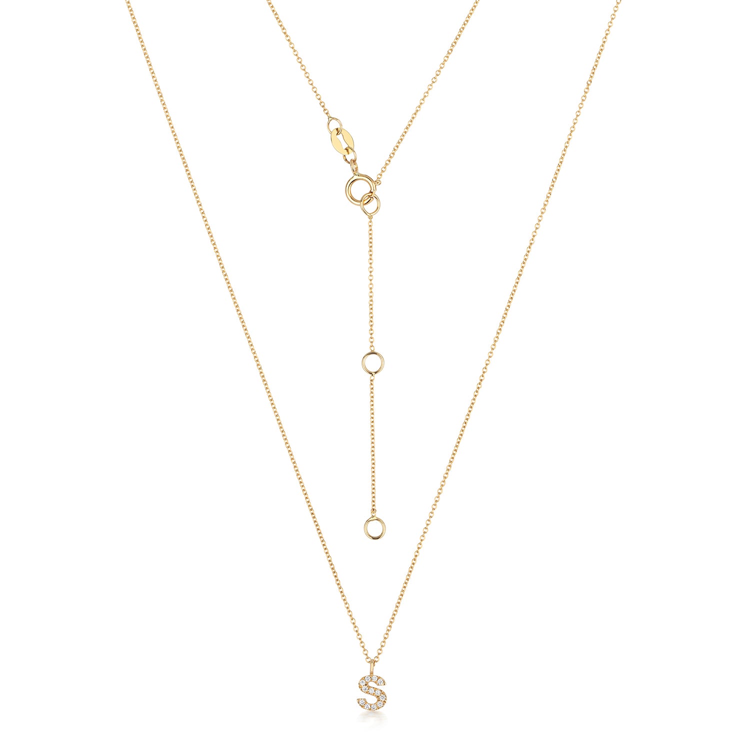 Initial Diamond Necklace Letter 'S' - 18k Yellow Gold