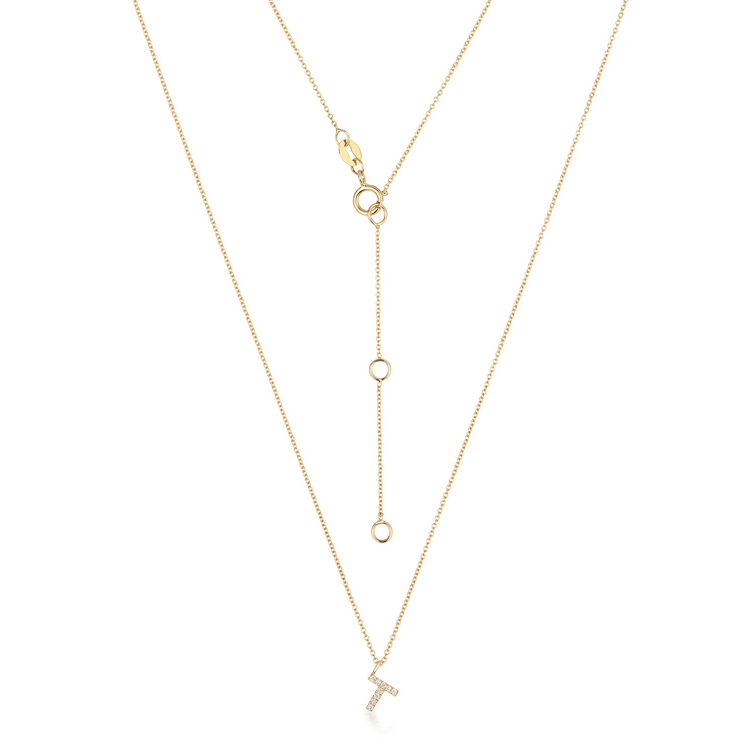 Initial Diamond Necklace Letter 'T' - 18k Yellow Gold