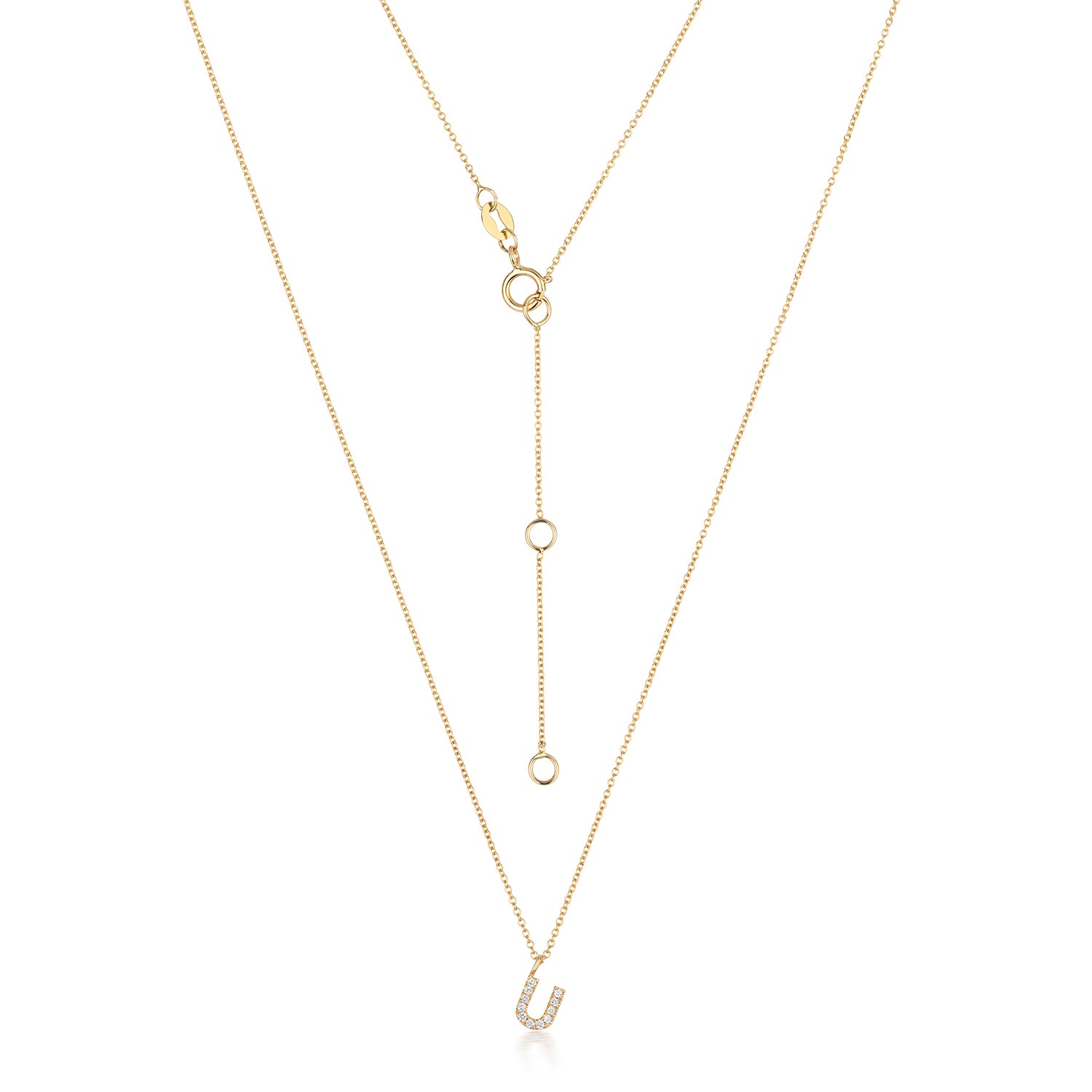 Initial Diamond Necklace Letter 'U' - 18k Yellow Gold