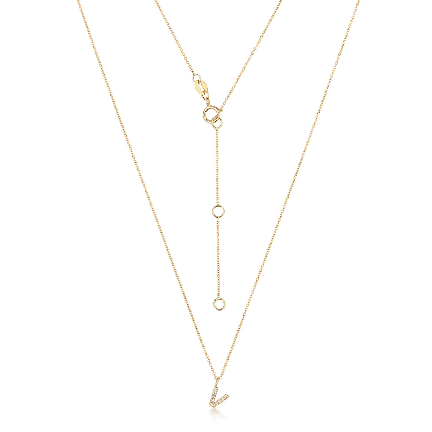 Initial Diamond Necklace Letter 'V' - 18k Yellow Gold