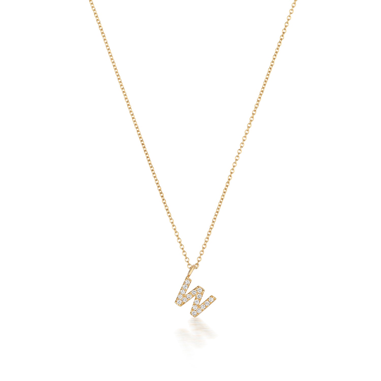 Initial Diamond Necklace Letter 'W' - 18k Yellow Gold