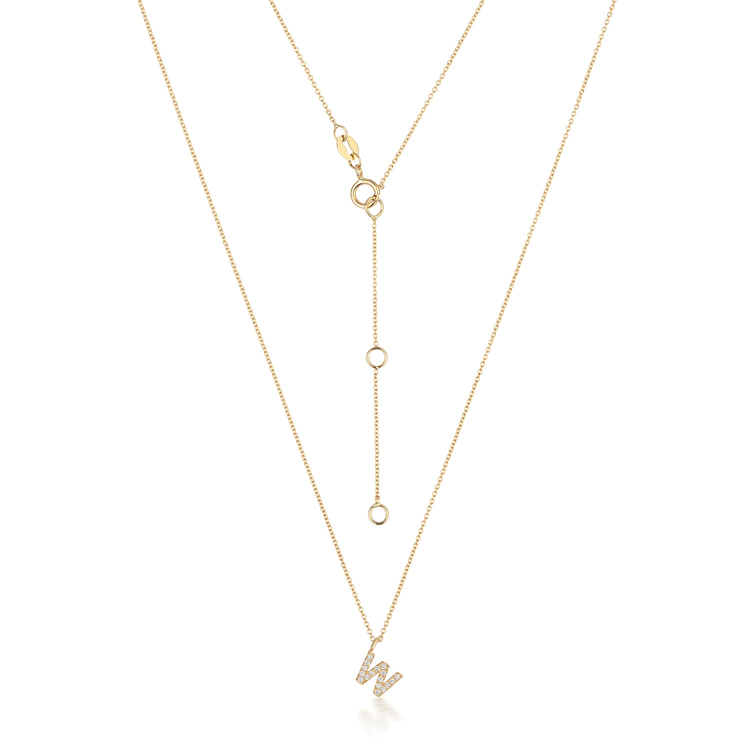 Initial Diamond Necklace Letter 'W' - 18k Yellow Gold