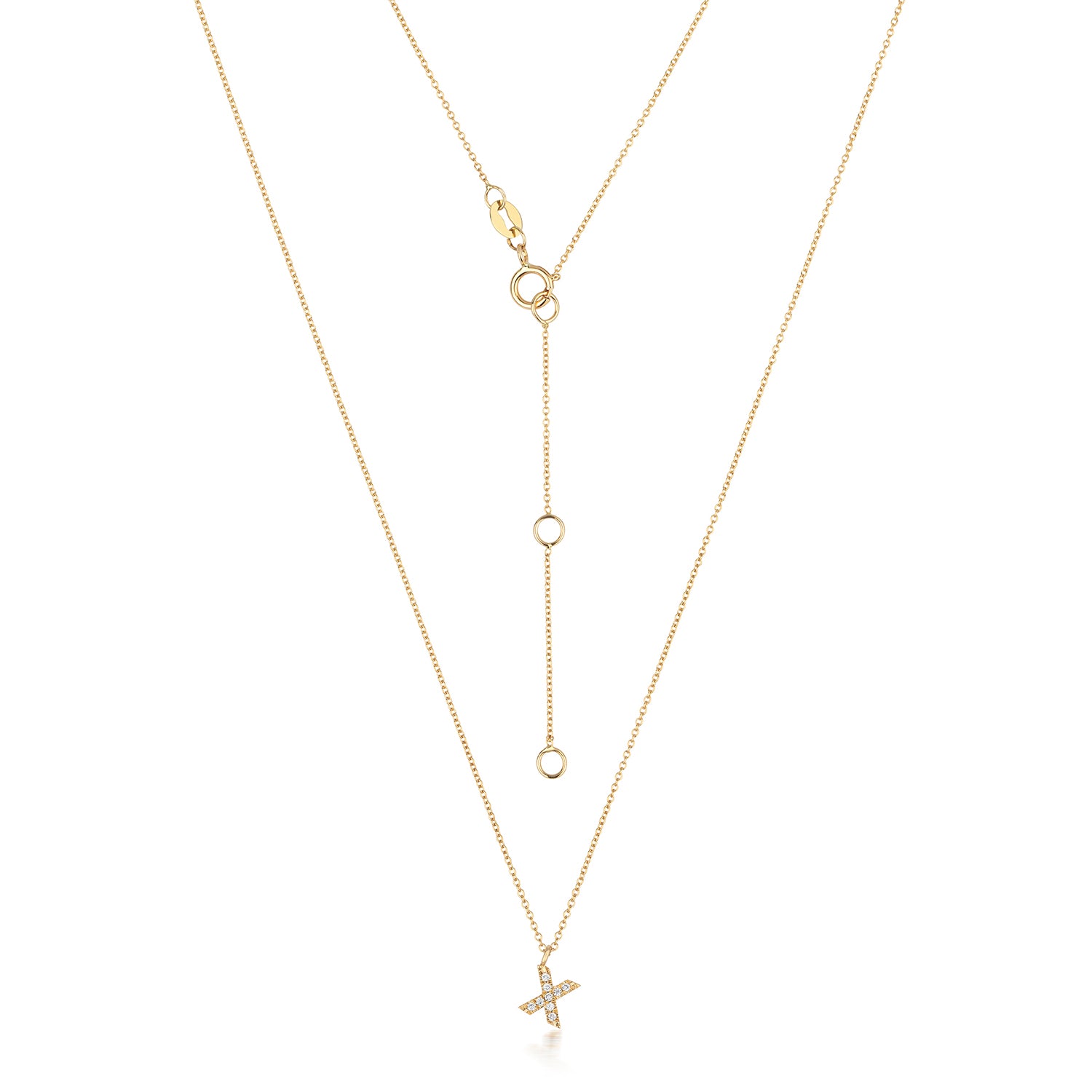 Initial Diamond Necklace Letter 'X' - 18k Yellow Gold