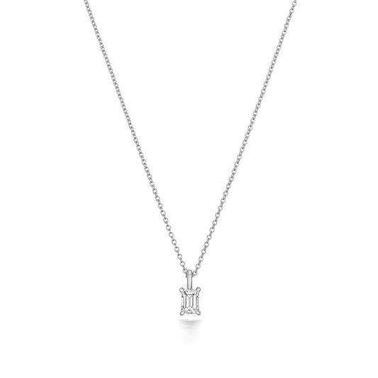 Naomi Diamond Emerald Cut Necklace - 18k White Gold