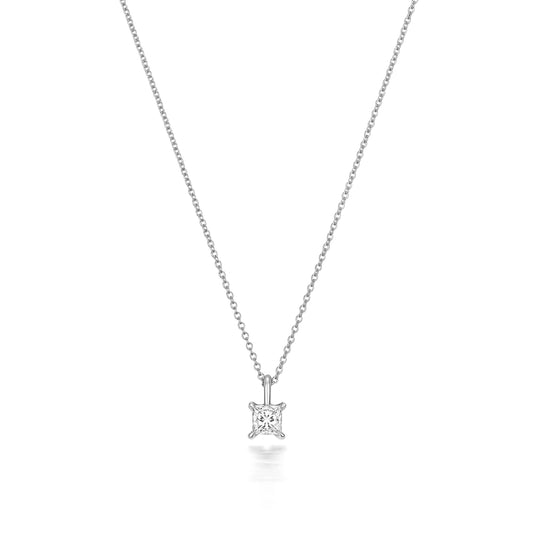 Naomi Diamond Princess Cut Necklace - 18k White Gold