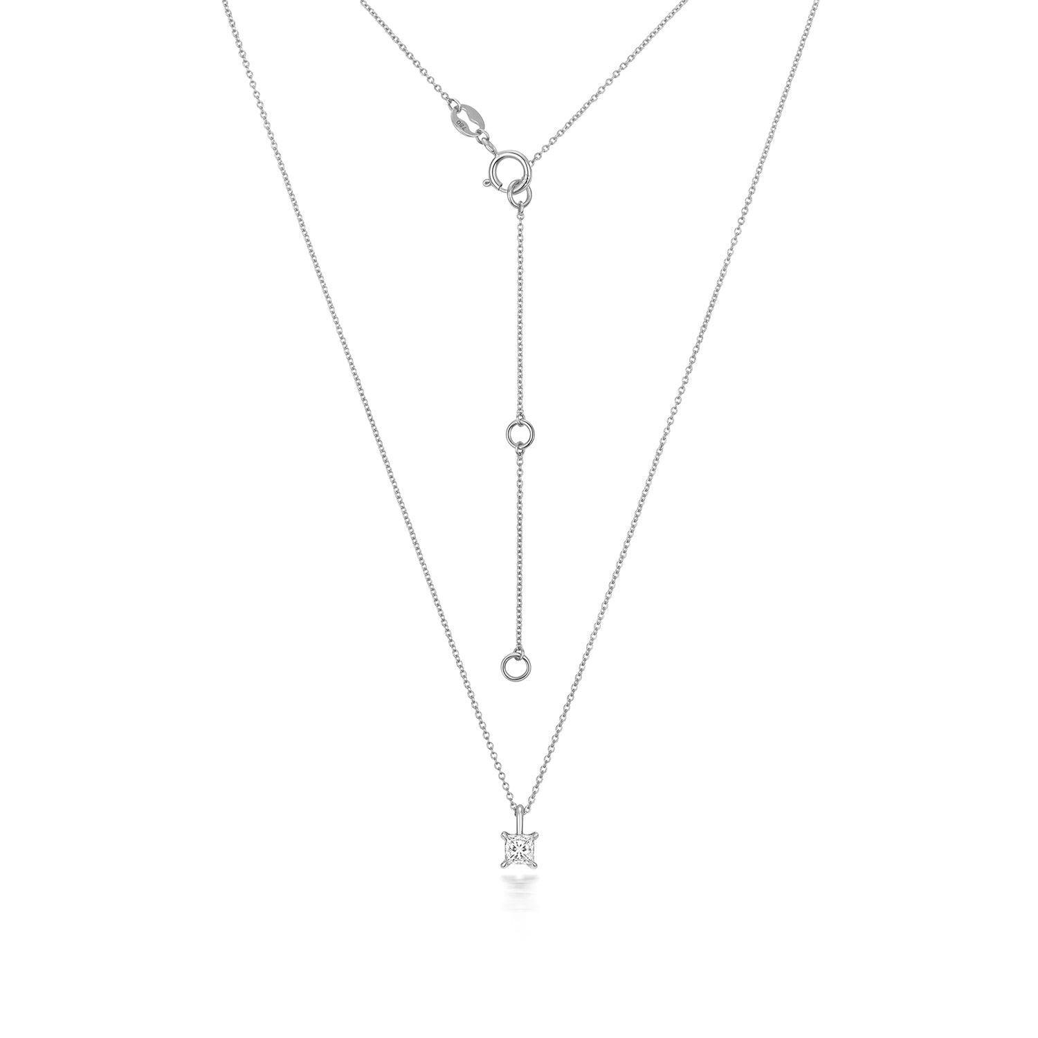 Naomi Diamond Princess Cut Necklace - 18k White Gold