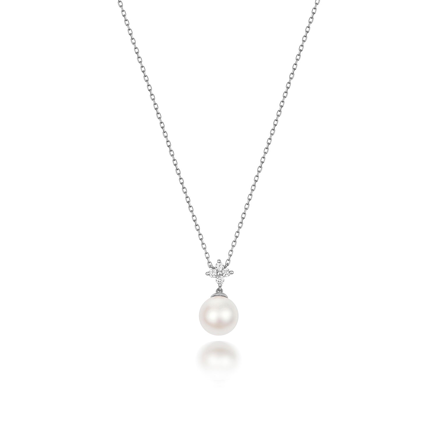Akoya Single 7mm Pearl and Diamond Necklace - 18k White Gold