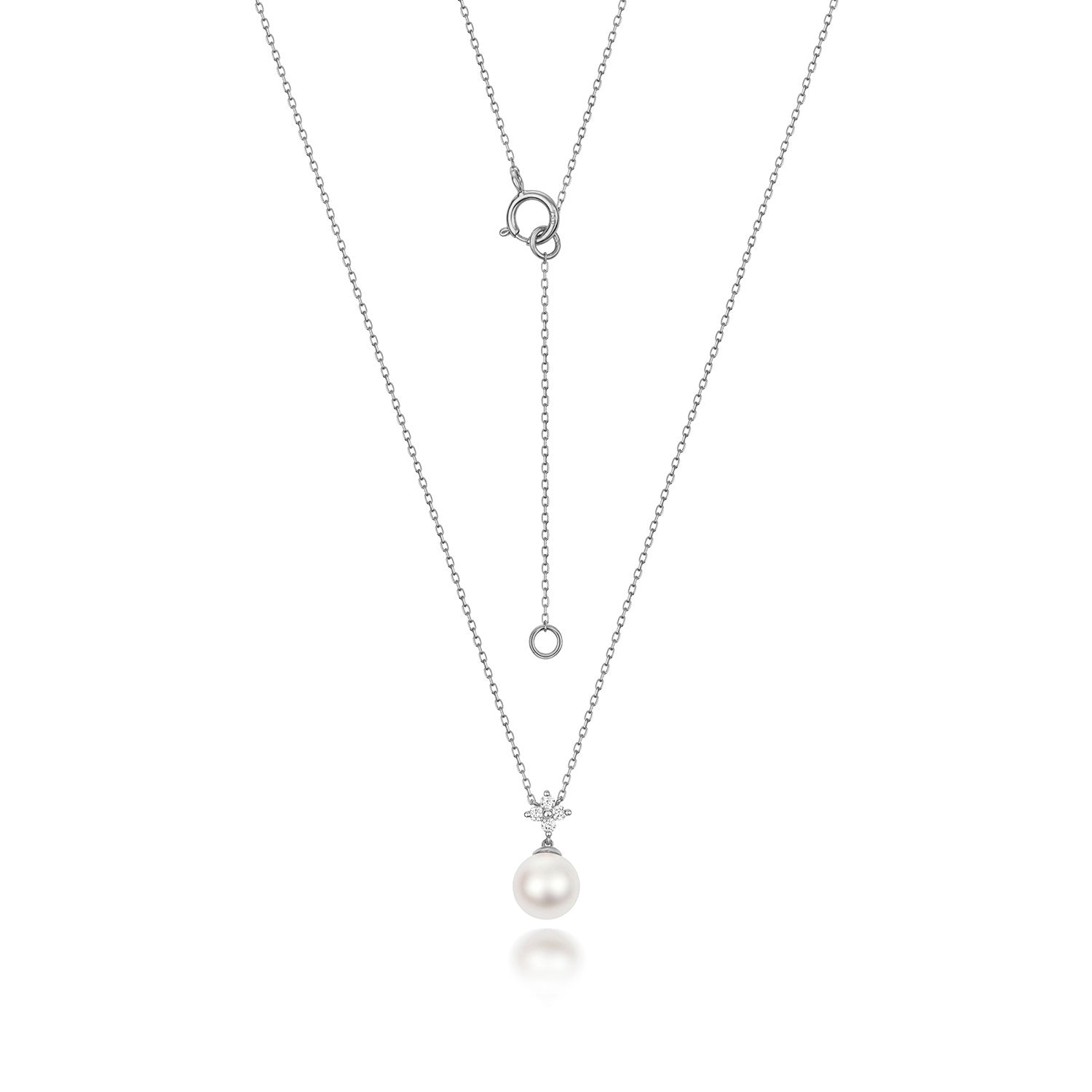Akoya Single 7mm Pearl and Diamond Necklace - 18k White Gold