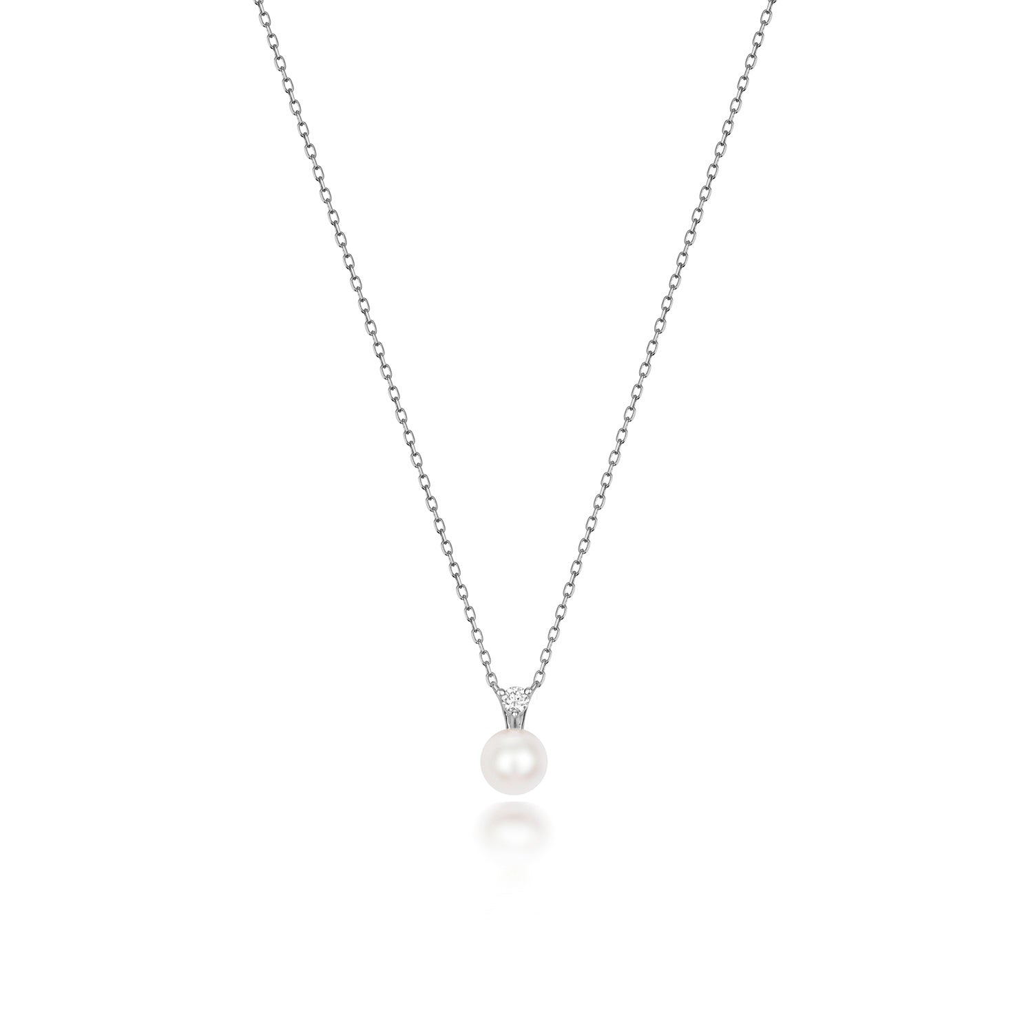 Akoya Single 5mm Pearl and Diamond Necklace - 18k White Gold