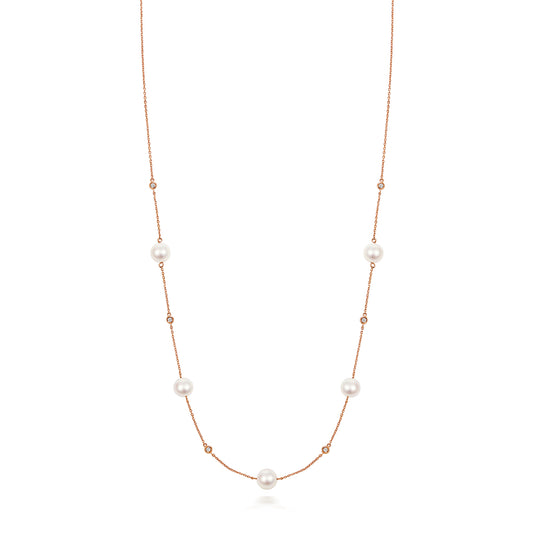 Akoya Pearl and Diamond Necklace - 18k Rose Gold