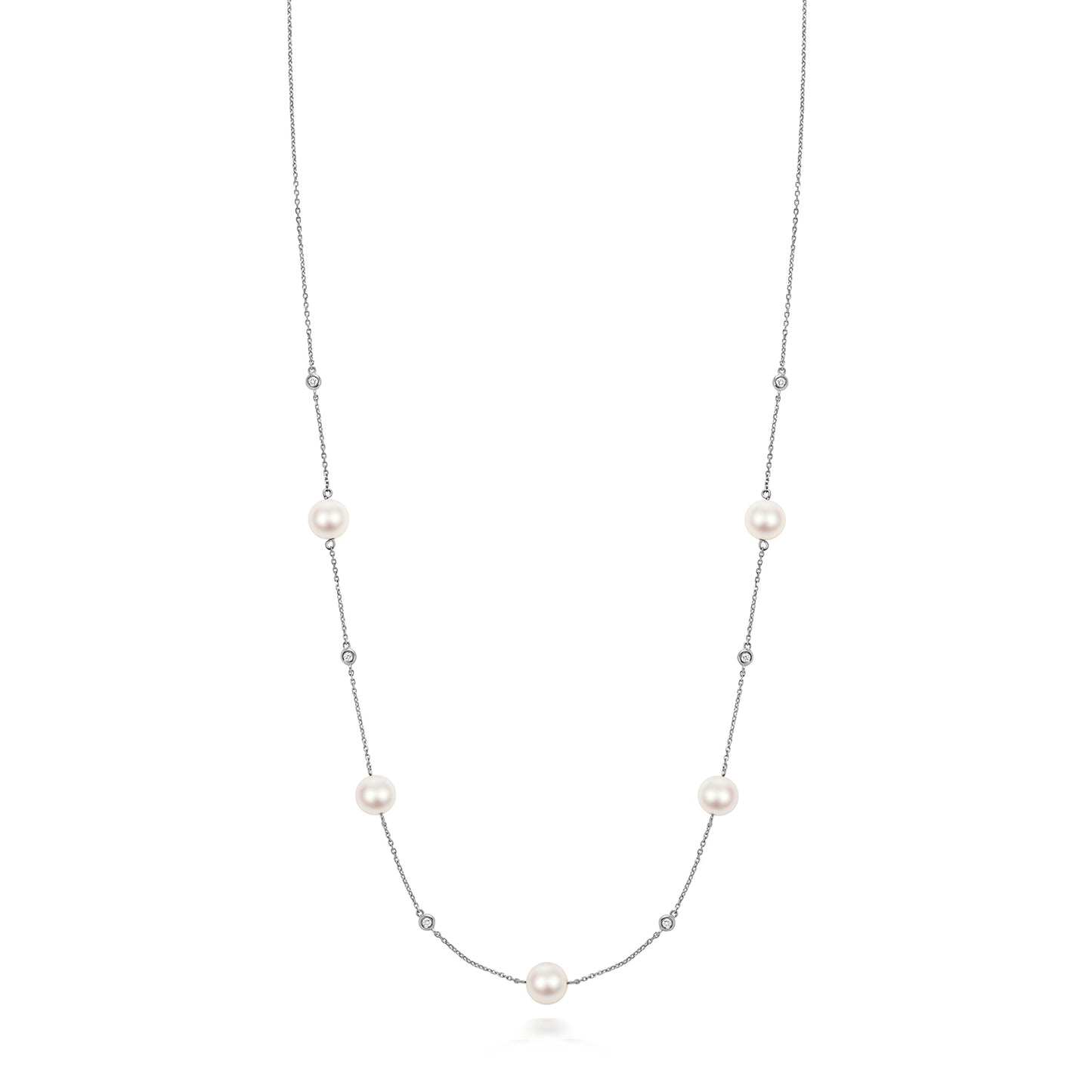 Akoya Pearl and Diamond Necklace - 18k White Gold