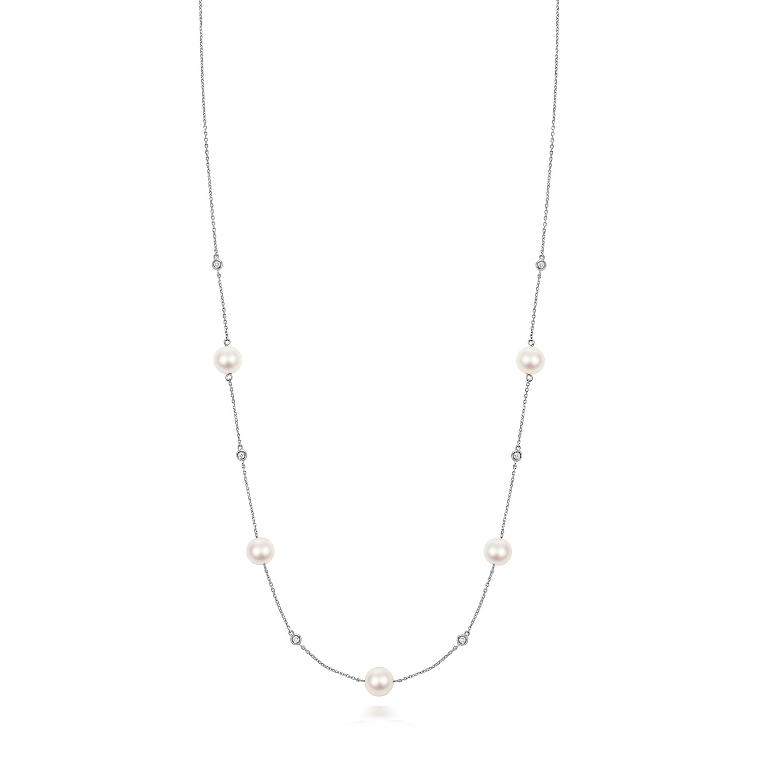 Akoya Pearl and Diamond Necklace - 18k White Gold