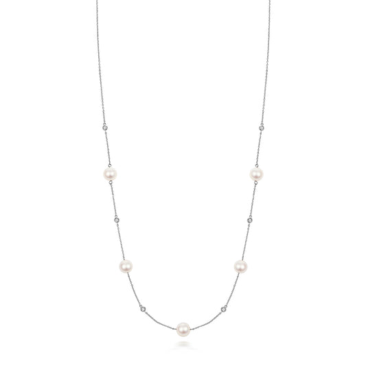 Akoya Pearl and Diamond Necklace - 18k White Gold