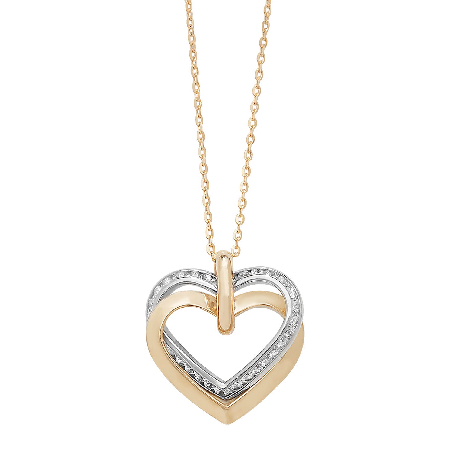 Sofia Cubic Zirconia Linked Hearts Necklace - 9k Yellow and White Gold