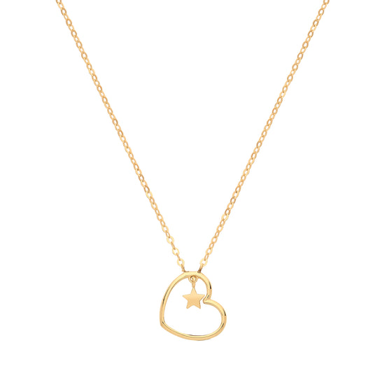 Heart & Star Charm Necklace - 9k Yellow Gold