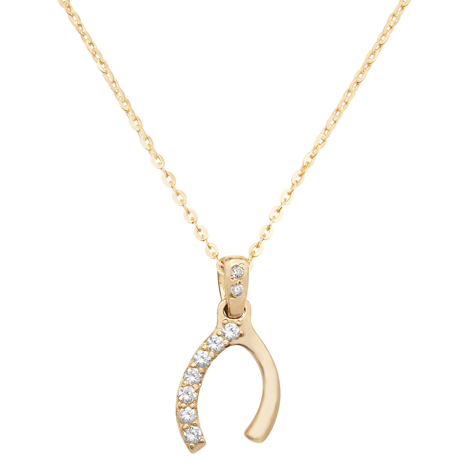 Wishbone Cubic Zirconia Necklace - 9k Yellow Gold