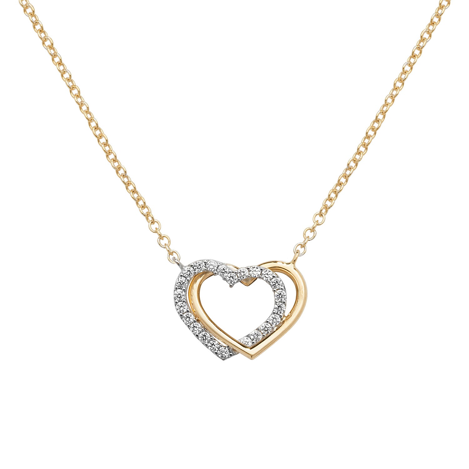 Sofia Cubic Zirconia Linked Hearts Necklace - 9k Yellow Gold