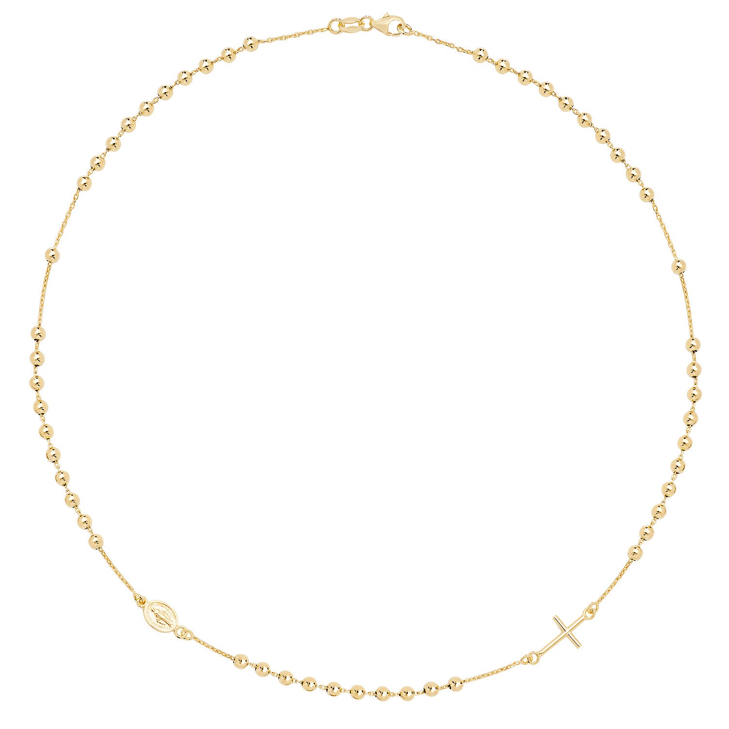Rosary Chain Necklace 16 inch - 9k Yellow Gold